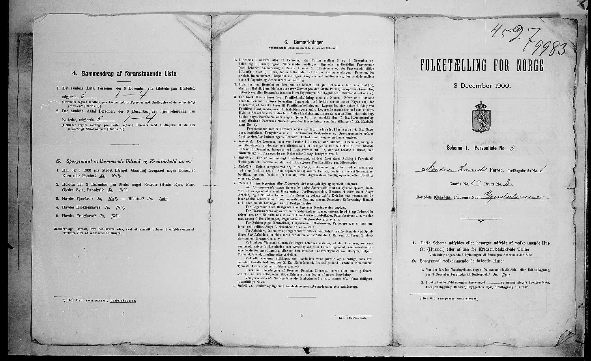 SAH, 1900 census for Nordre Land, 1900, p. 50