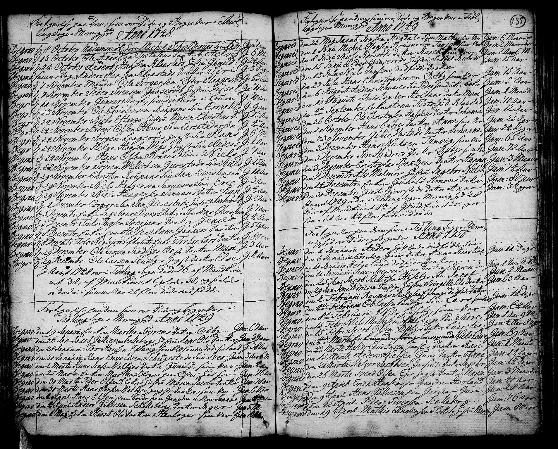 Tjølling kirkebøker, AV/SAKO-A-60/F/Fa/L0003: Parish register (official) no. 3, 1735-1778, p. 135