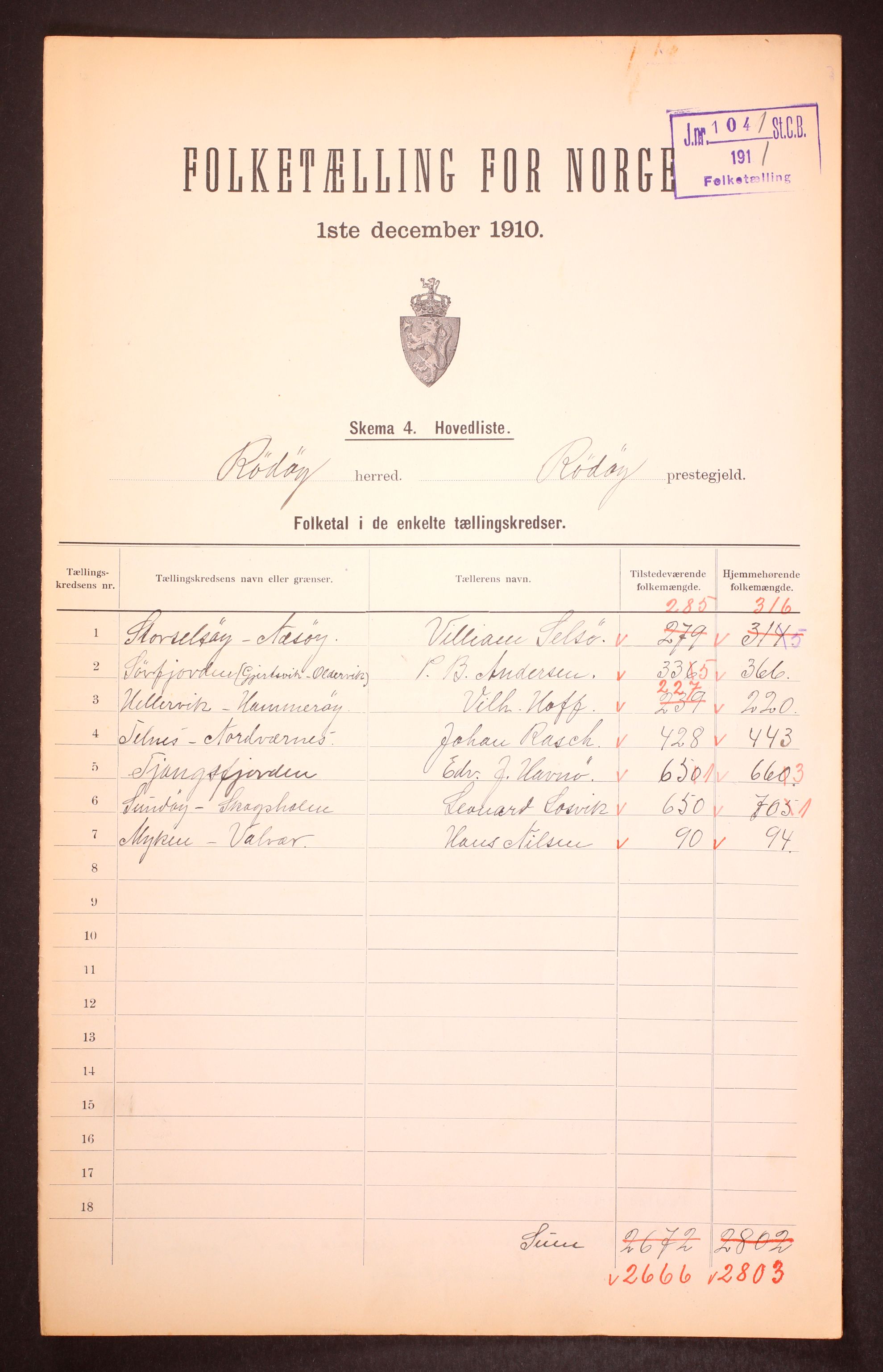 RA, 1910 census for Rødøy, 1910, p. 2