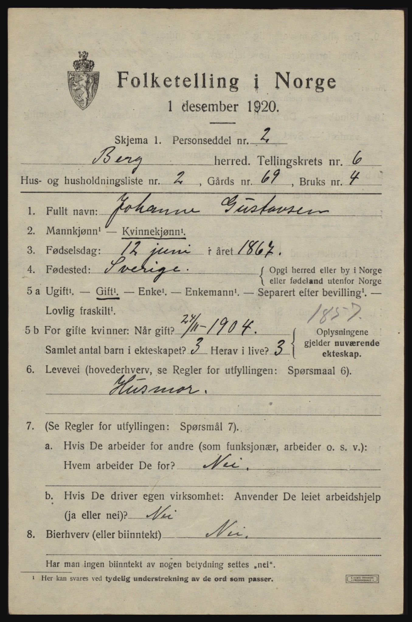 SAO, 1920 census for Berg, 1920, p. 9583