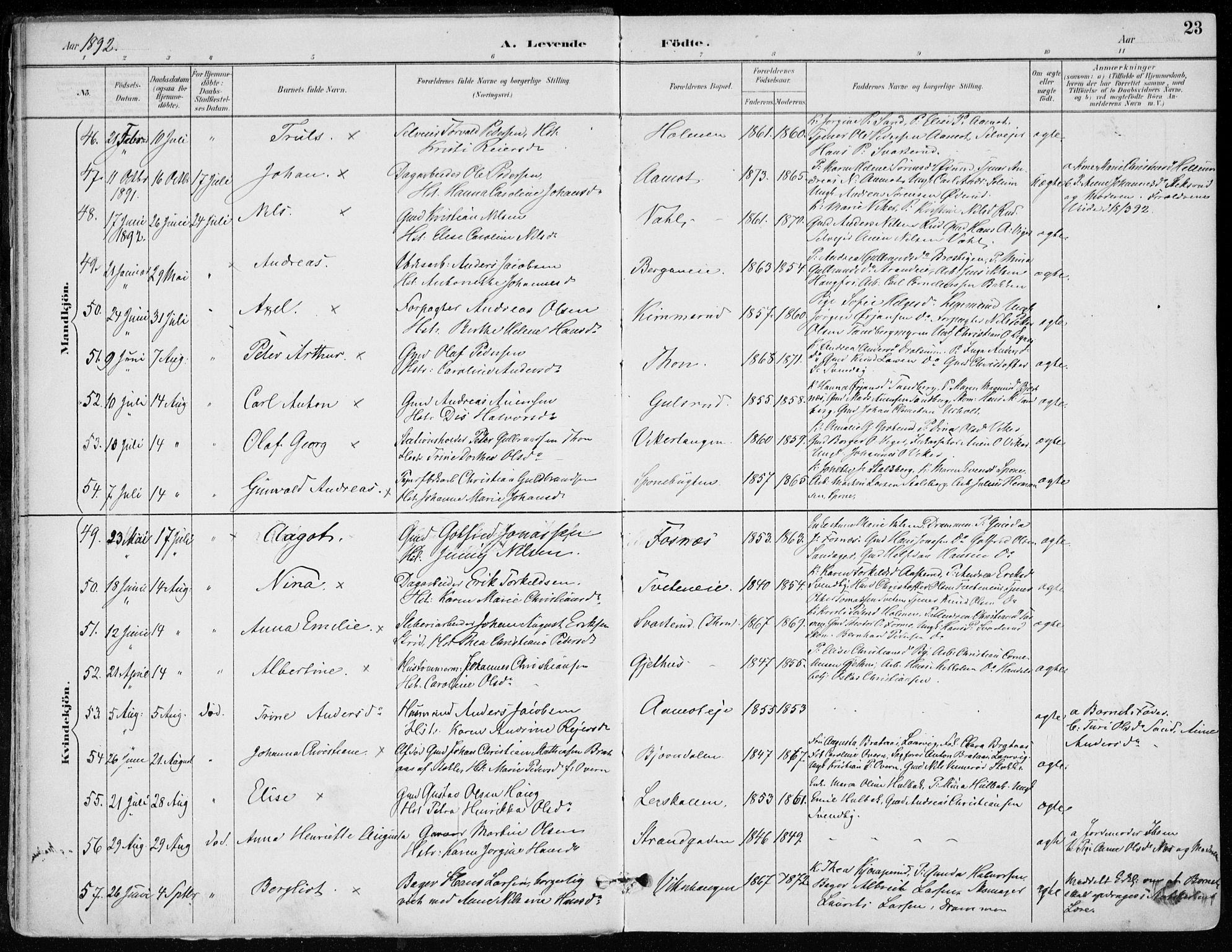 Modum kirkebøker, AV/SAKO-A-234/F/Fa/L0012: Parish register (official) no. 12, 1890-1898, p. 23