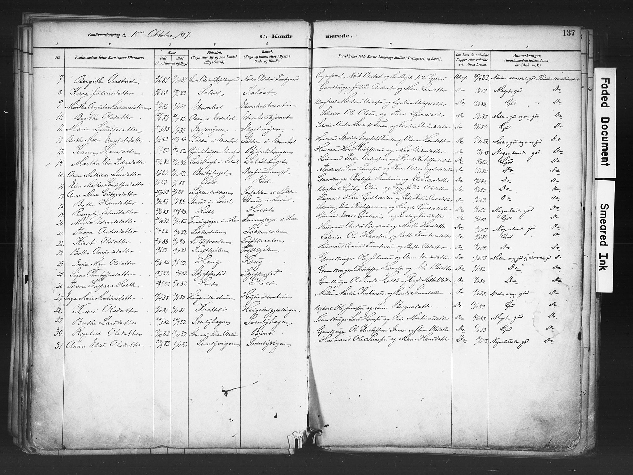 Nord-Odal prestekontor, AV/SAH-PREST-032/H/Ha/Haa/L0006: Parish register (official) no. 6, 1886-1901, p. 137