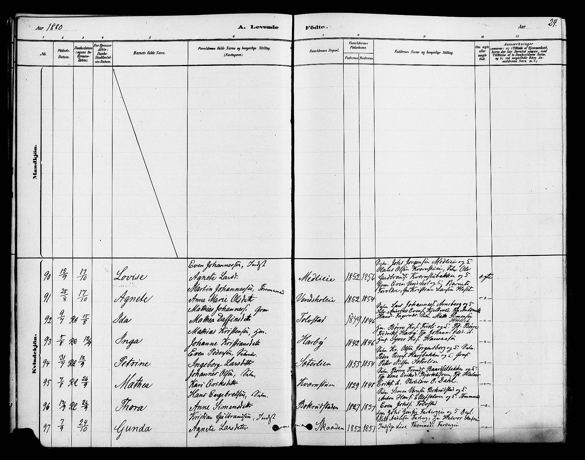Ringsaker prestekontor, SAH/PREST-014/L/La/L0009: Parish register (copy) no. 9, 1879-1890, p. 24