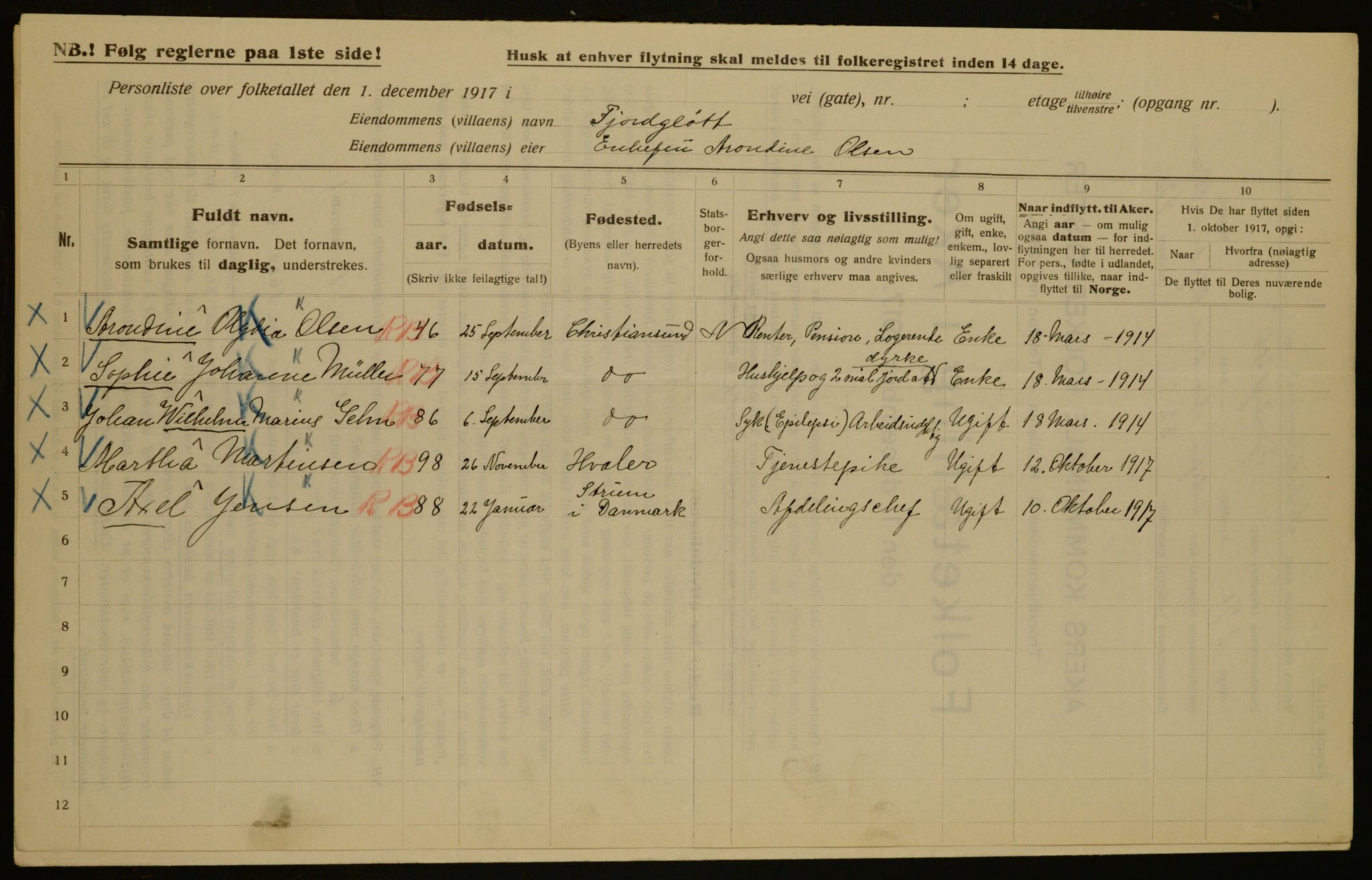 OBA, Municipal Census 1917 for Aker, 1917, p. 23