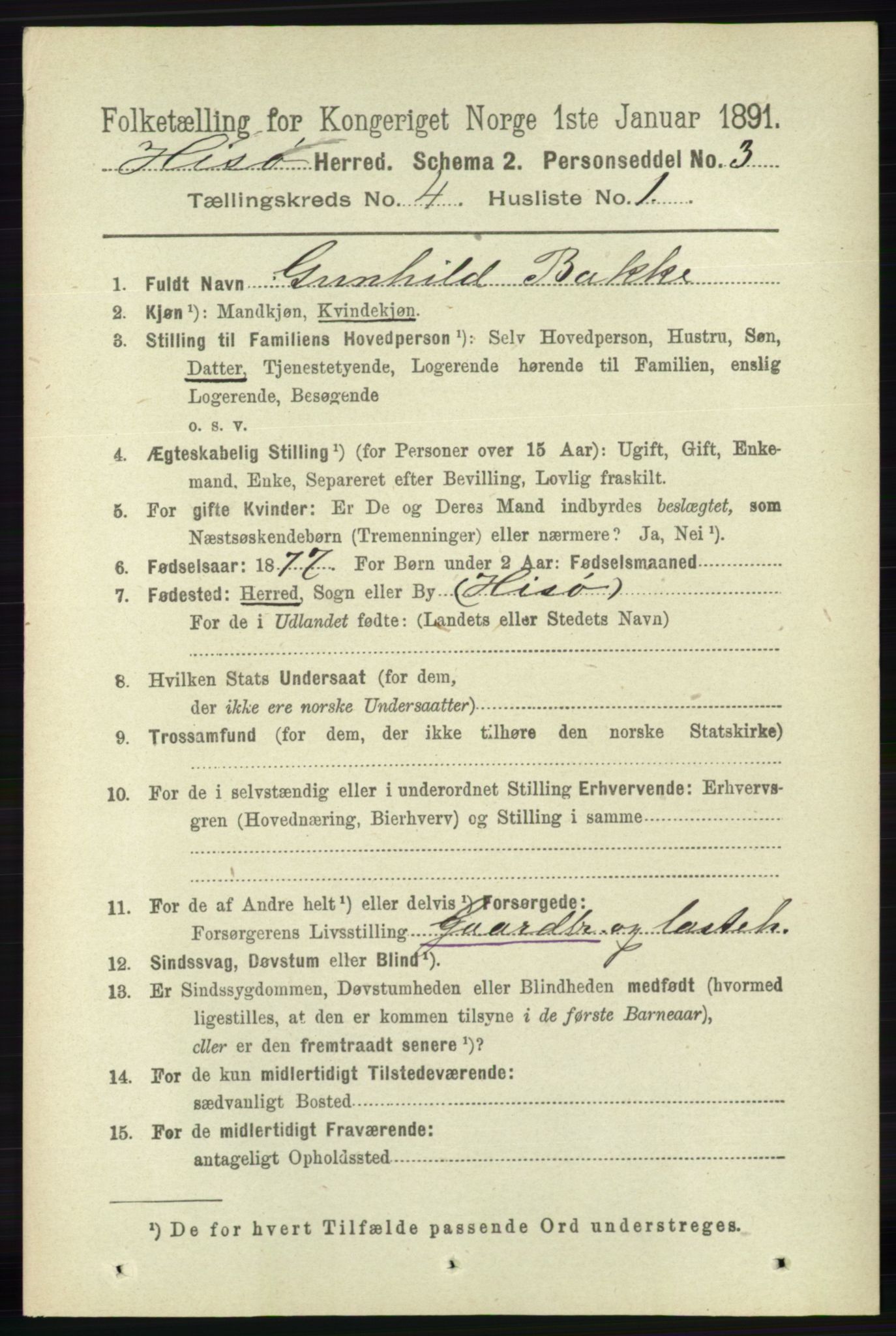 RA, 1891 census for 0922 Hisøy, 1891, p. 3311