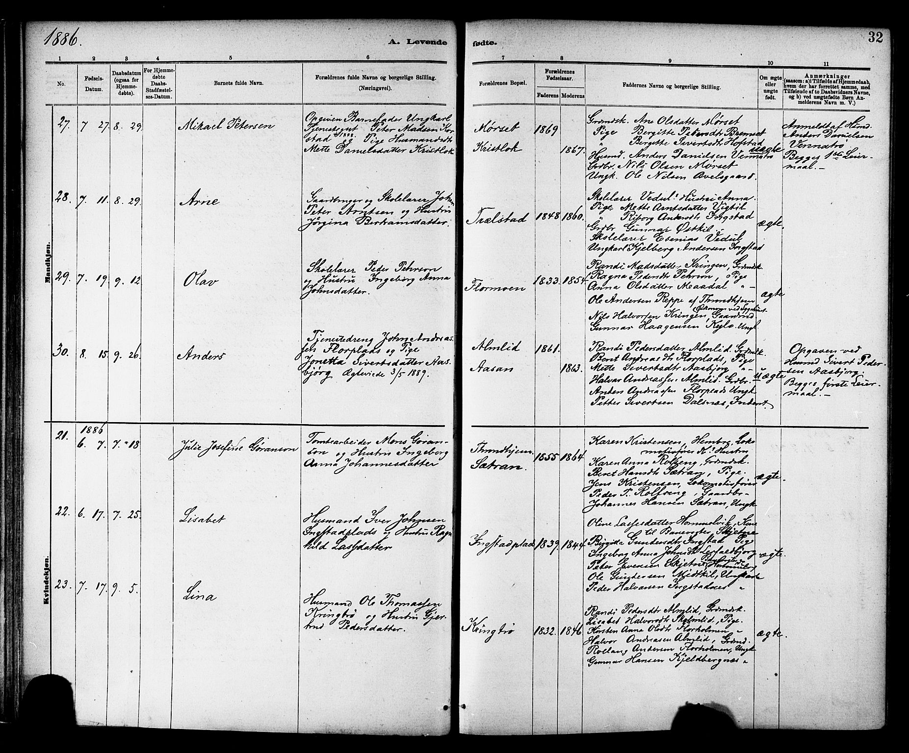 Ministerialprotokoller, klokkerbøker og fødselsregistre - Nord-Trøndelag, AV/SAT-A-1458/703/L0030: Parish register (official) no. 703A03, 1880-1892, p. 32