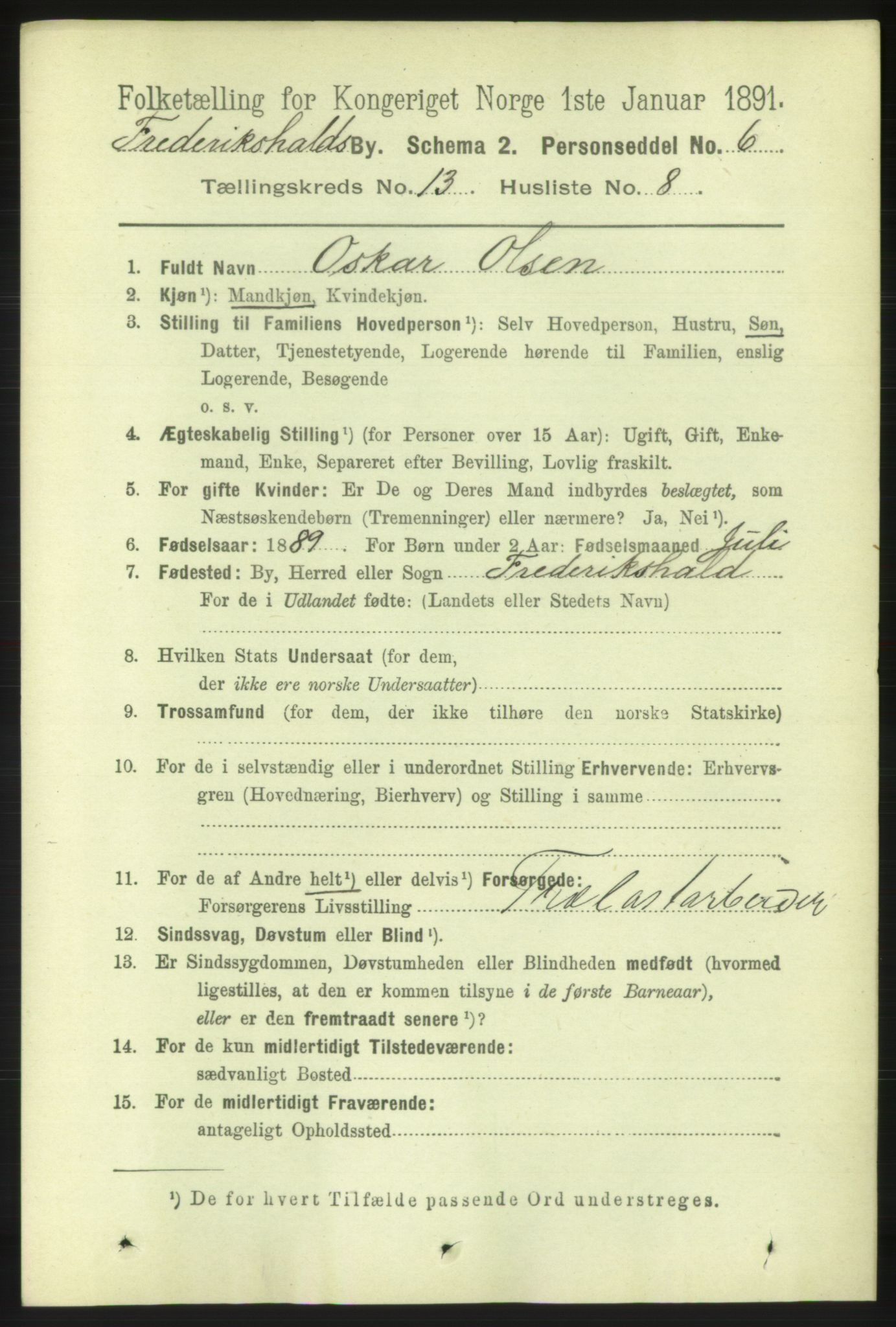 RA, 1891 census for 0101 Fredrikshald, 1891, p. 8863