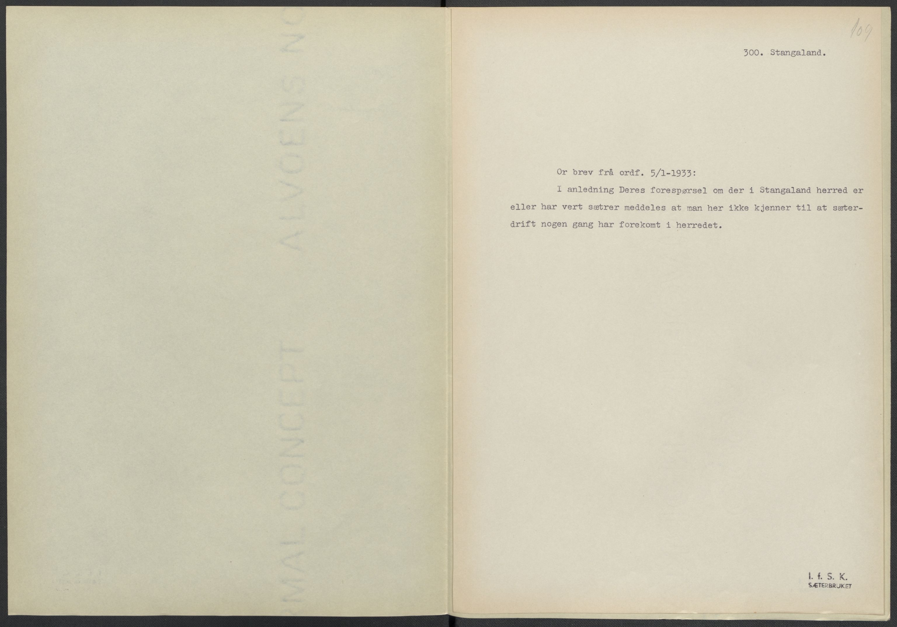 Instituttet for sammenlignende kulturforskning, AV/RA-PA-0424/F/Fc/L0009/0002: Eske B9: / Rogaland (perm XXIII), 1932-1938, p. 109