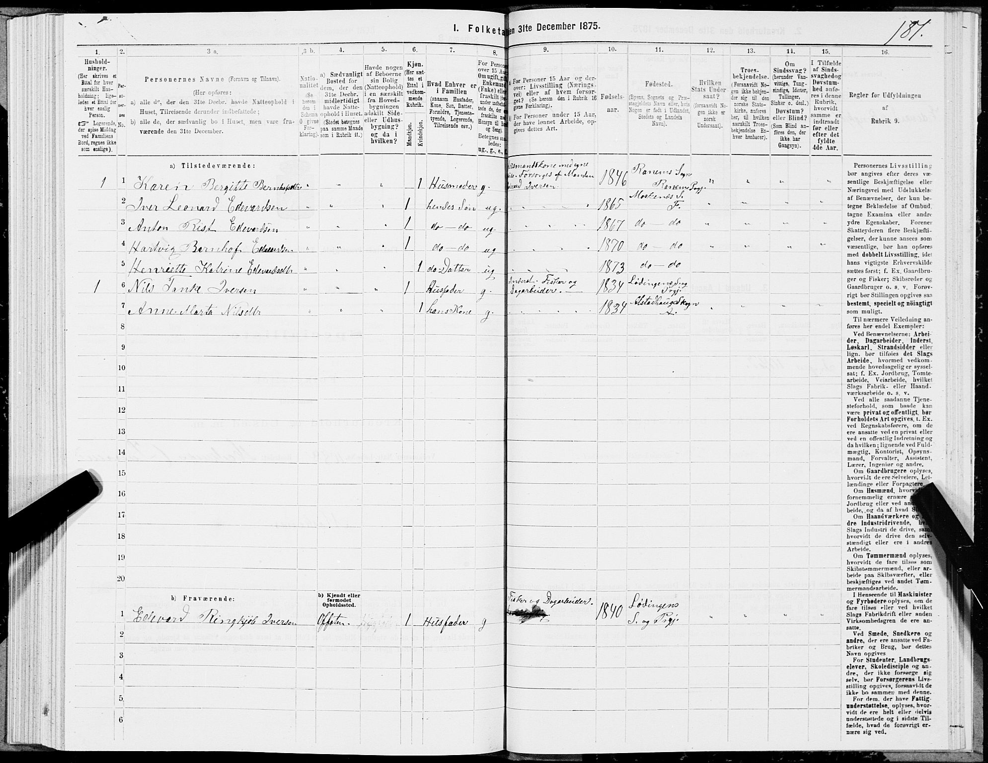 SAT, 1875 census for 1859P Flakstad, 1875, p. 2181