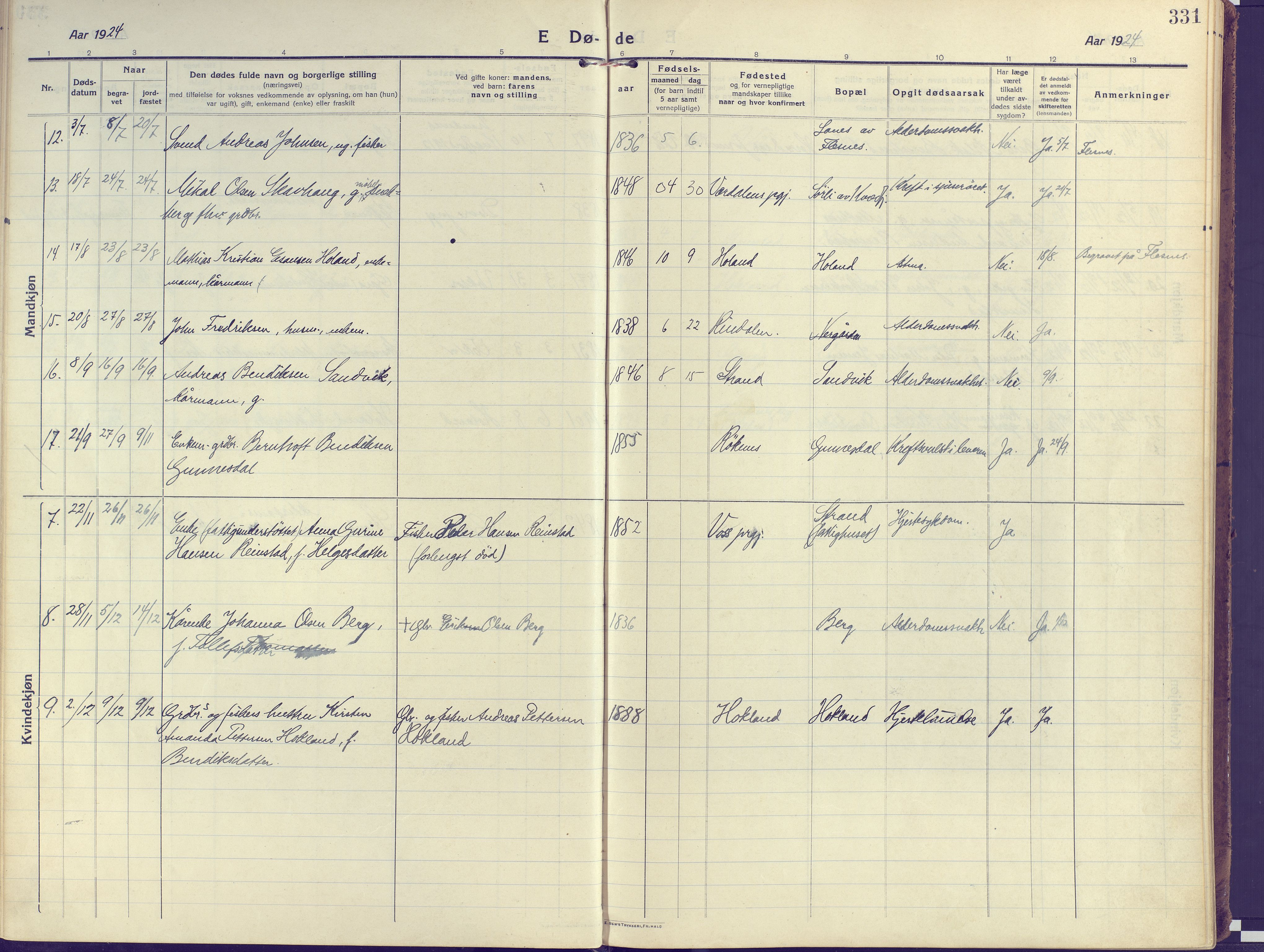 Kvæfjord sokneprestkontor, AV/SATØ-S-1323/G/Ga/Gaa/L0007kirke: Parish register (official) no. 7, 1915-1931, p. 331