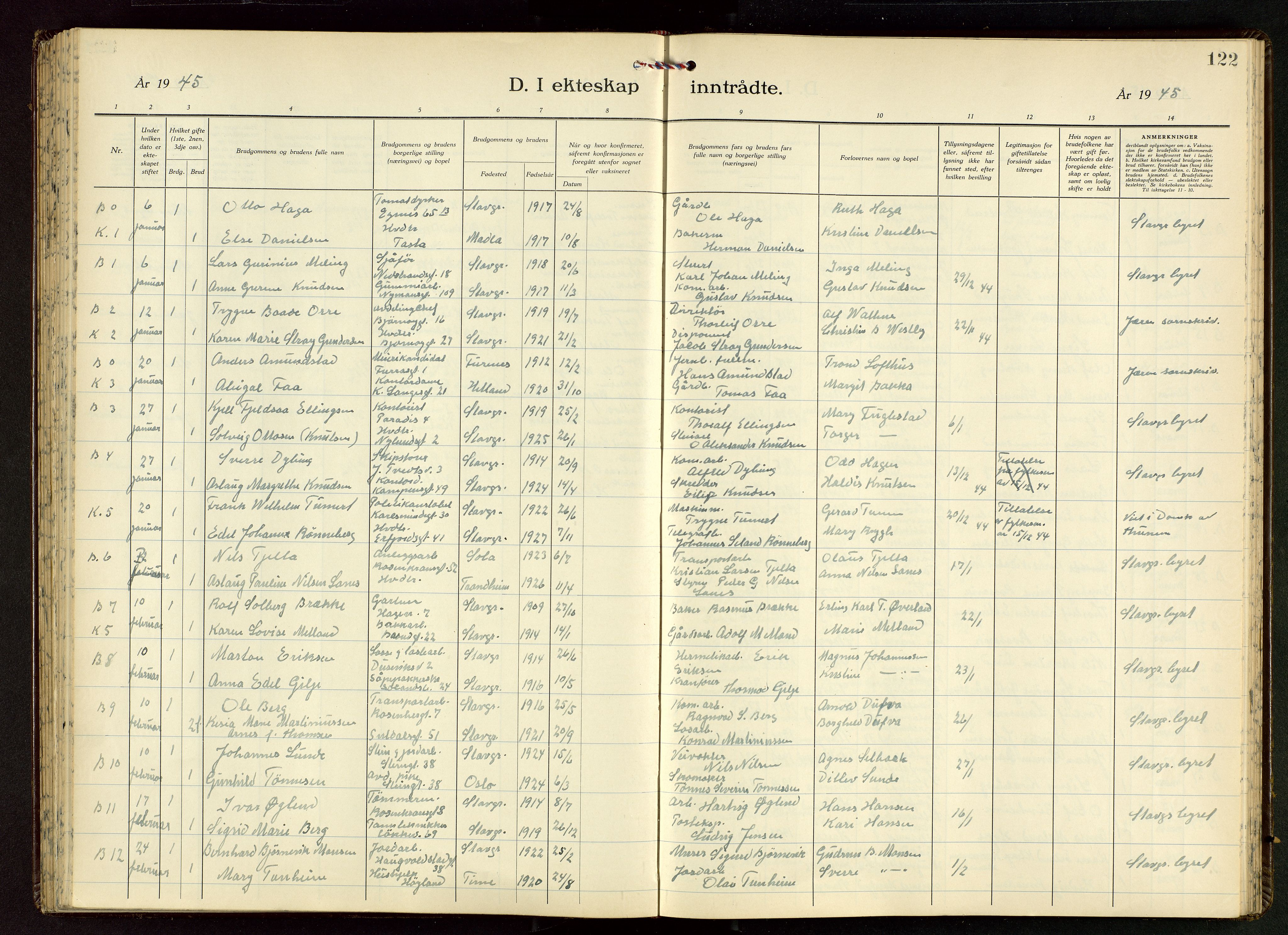 Domkirken sokneprestkontor, AV/SAST-A-101812/001/30/30BB/L0022: Parish register (copy) no. B 22, 1937-1949, p. 122