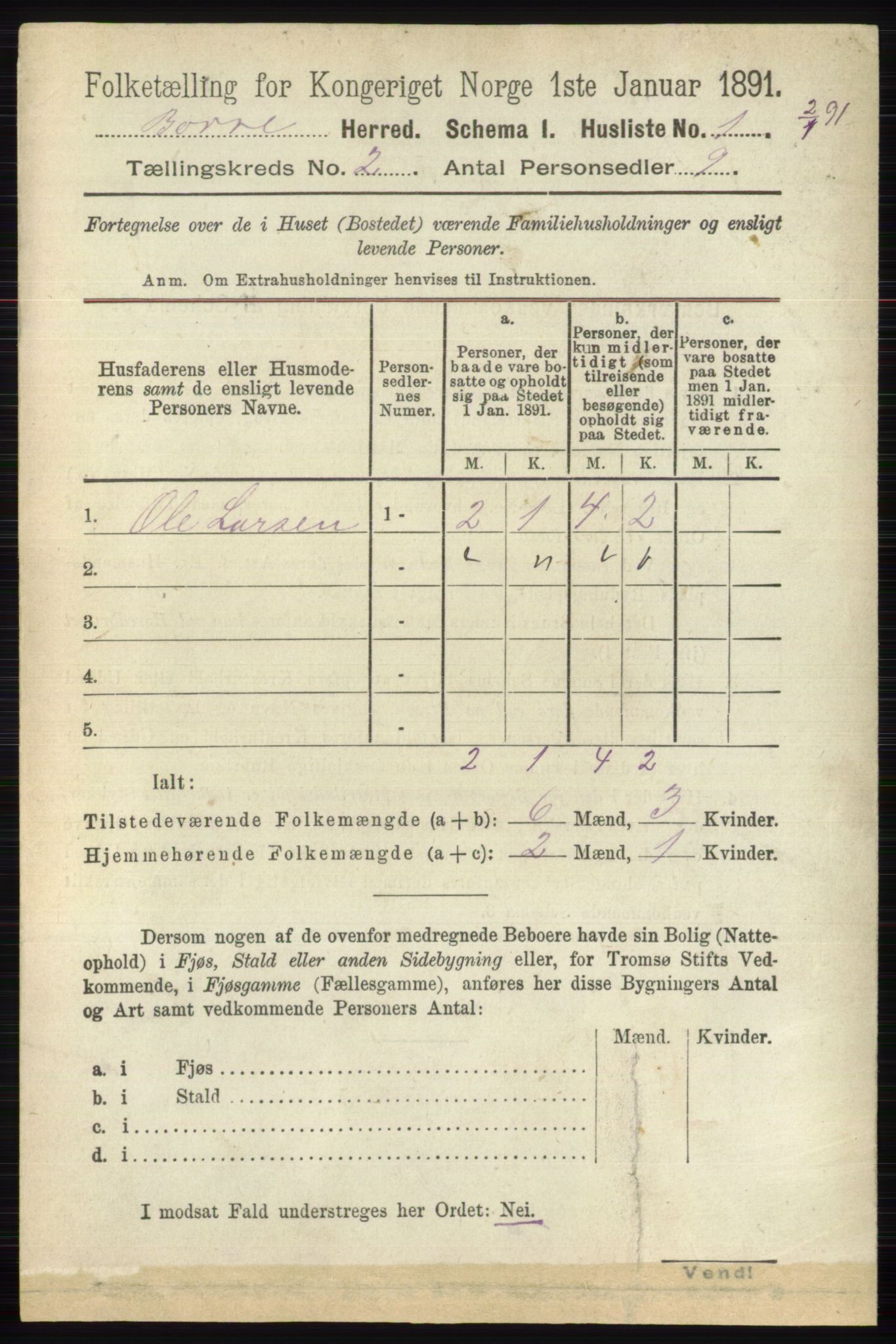 RA, 1891 census for 0717 Borre, 1891, p. 746