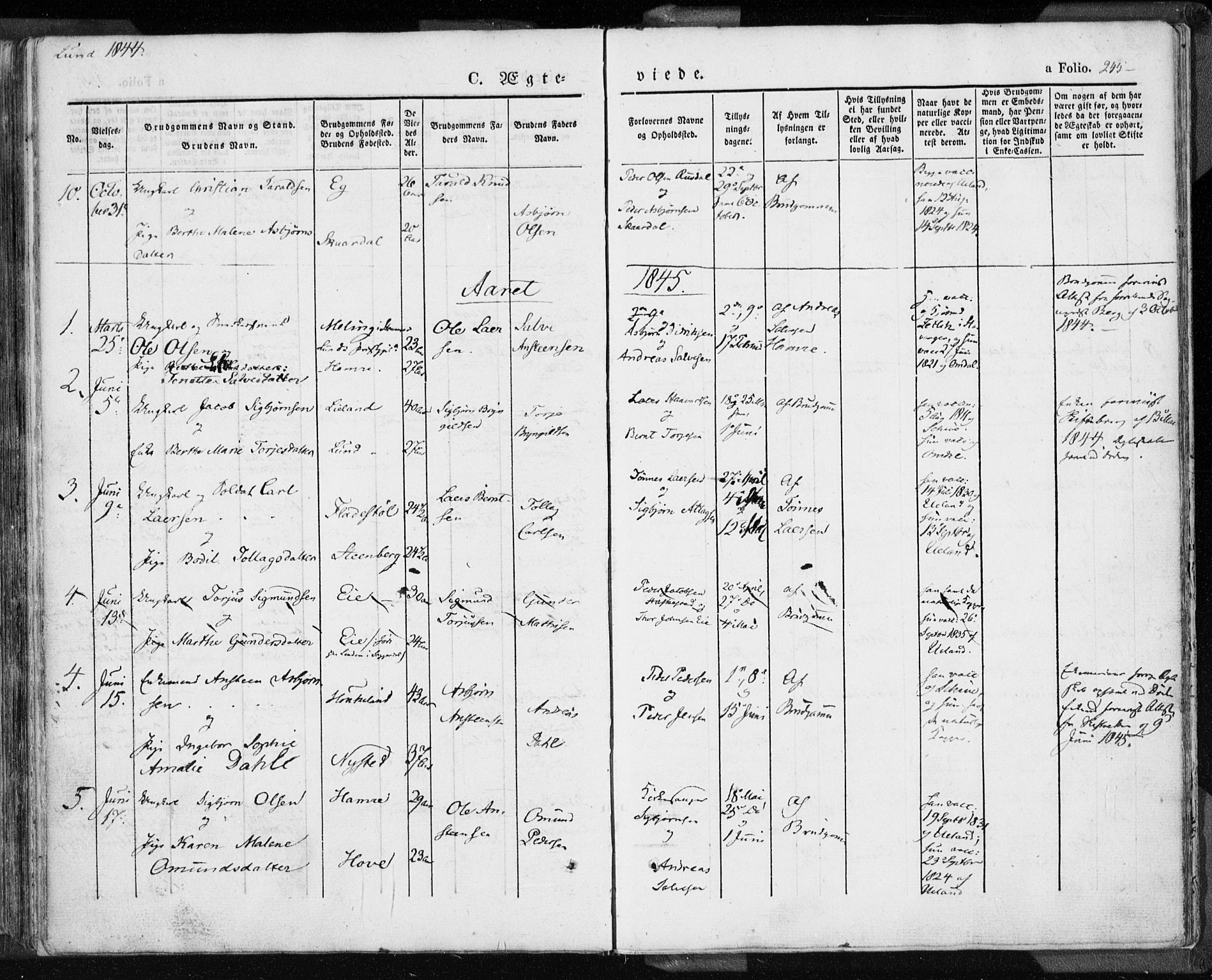 Lund sokneprestkontor, SAST/A-101809/S06/L0007: Parish register (official) no. A 7.1, 1833-1854, p. 245