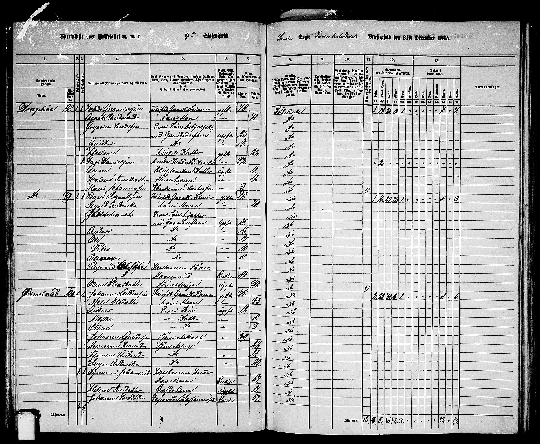 RA, 1865 census for Indre Holmedal, 1865, p. 73