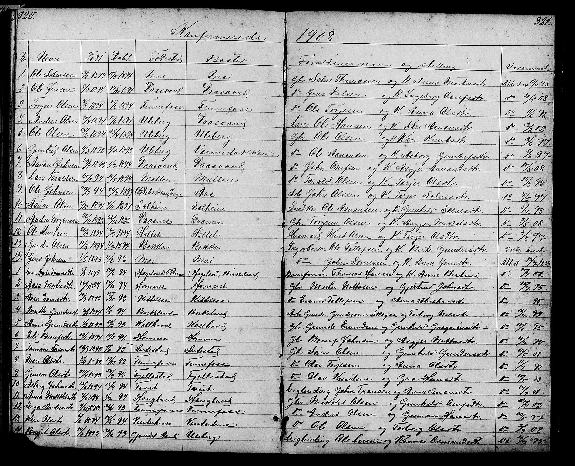Evje sokneprestkontor, SAK/1111-0008/F/Fb/Fbb/L0002: Parish register (copy) no. B 2, 1879-1909, p. 320-321