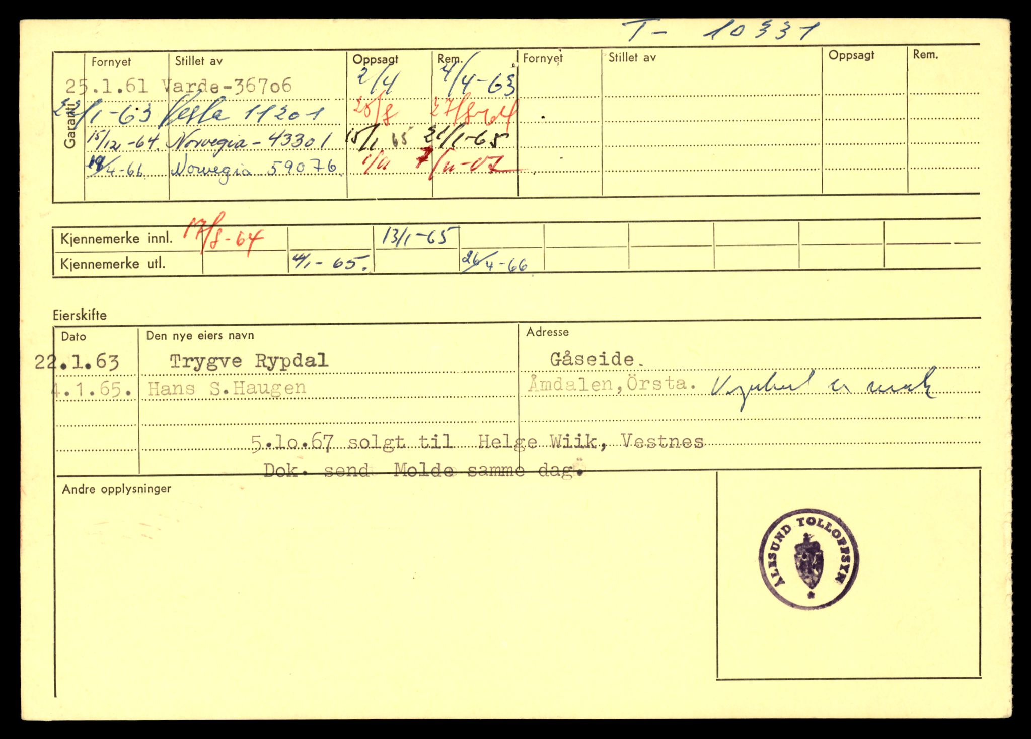 Møre og Romsdal vegkontor - Ålesund trafikkstasjon, AV/SAT-A-4099/F/Fe/L0019: Registreringskort for kjøretøy T 10228 - T 10350, 1927-1998, p. 2532