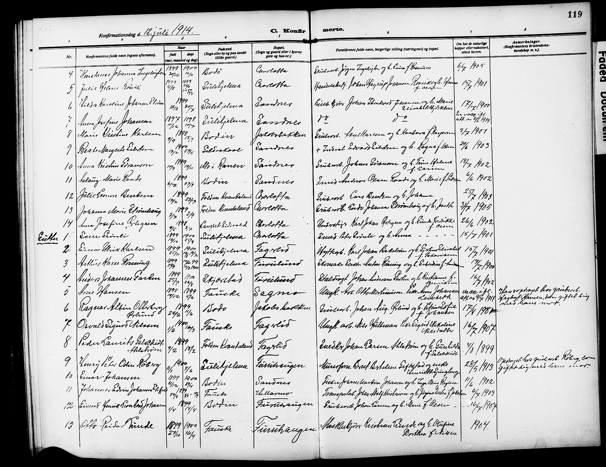 Ministerialprotokoller, klokkerbøker og fødselsregistre - Nordland, AV/SAT-A-1459/850/L0710: Parish register (official) no. 850A02, 1910-1920, p. 119