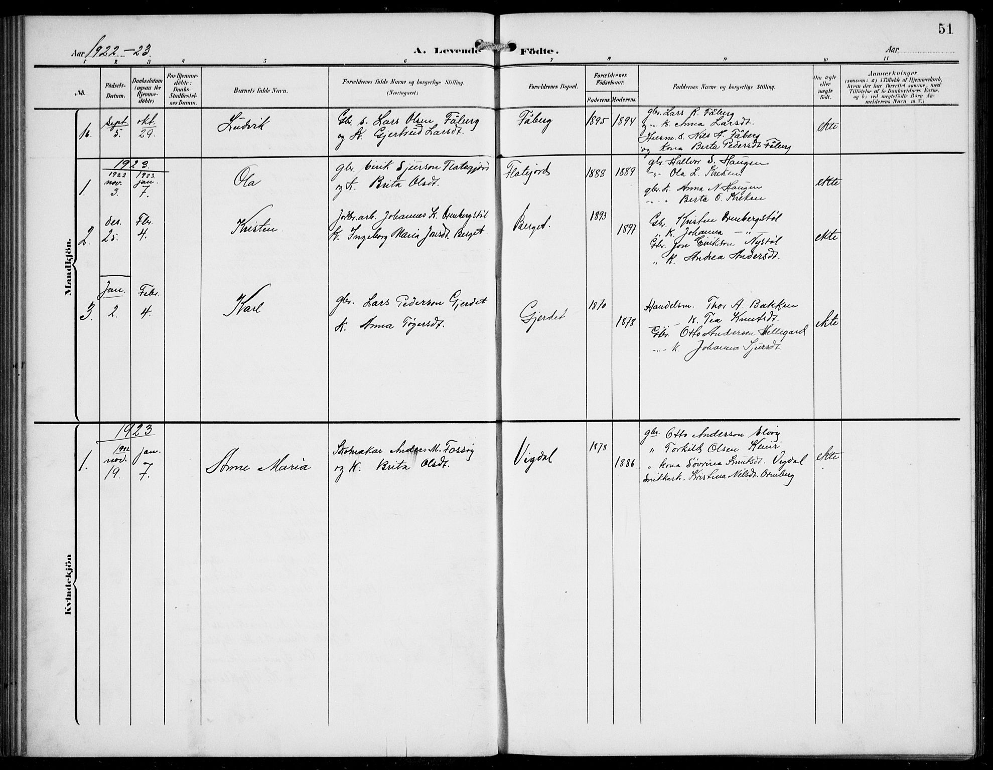 Jostedal sokneprestembete, AV/SAB-A-80601/H/Hab/Haba/L0002: Parish register (copy) no. A 2, 1907-1931, p. 51