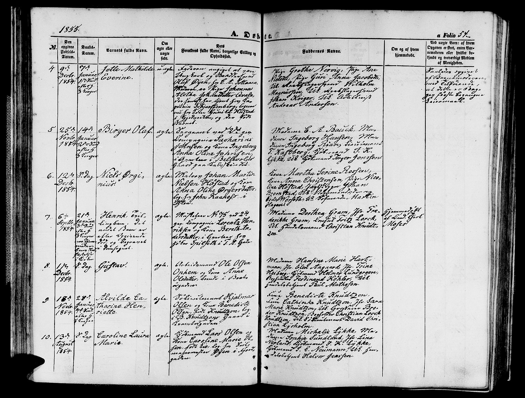 Ministerialprotokoller, klokkerbøker og fødselsregistre - Sør-Trøndelag, SAT/A-1456/602/L0138: Parish register (copy) no. 602C06, 1853-1858, p. 54