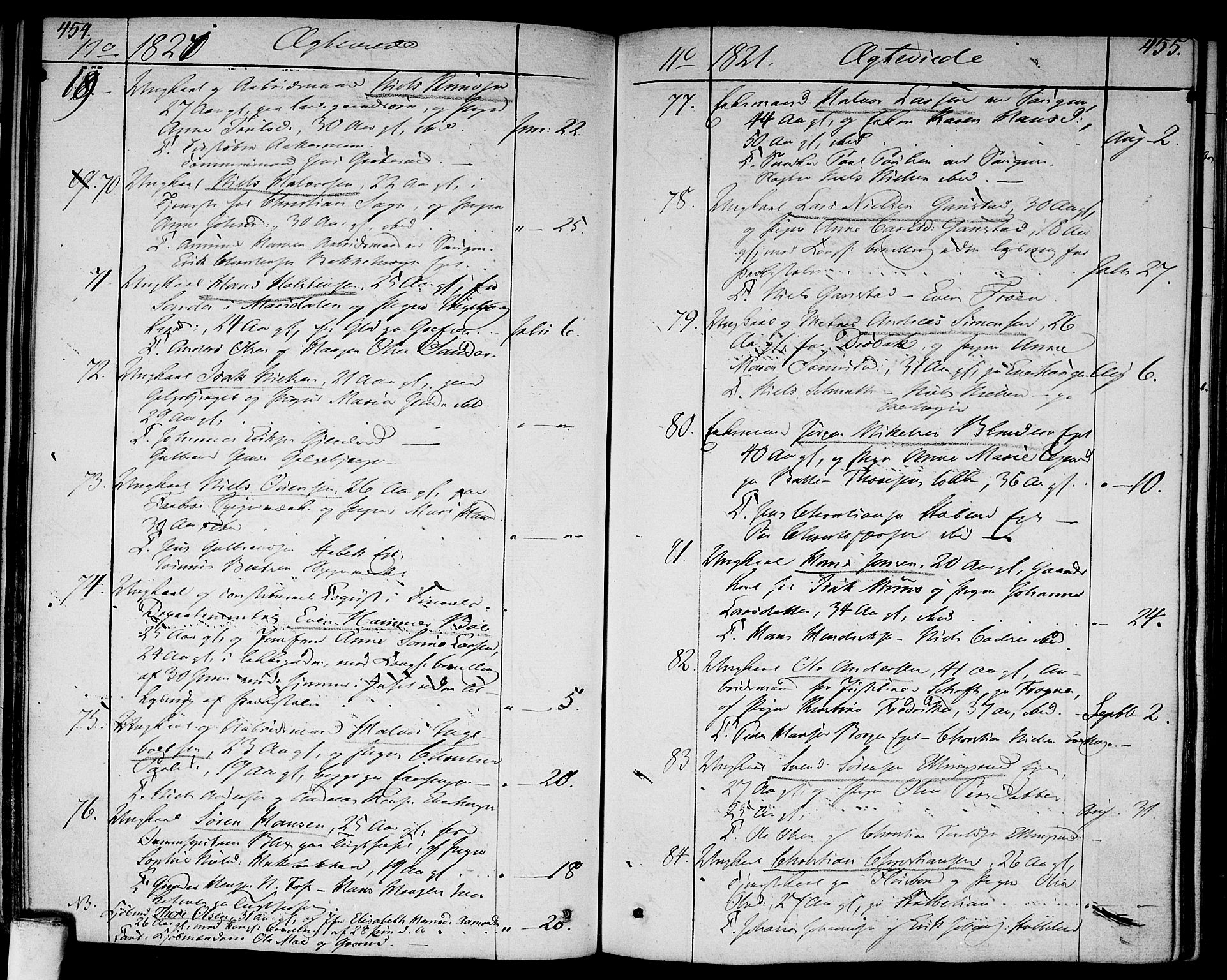Aker prestekontor kirkebøker, SAO/A-10861/F/L0012: Parish register (official) no. 12, 1819-1828, p. 454-455