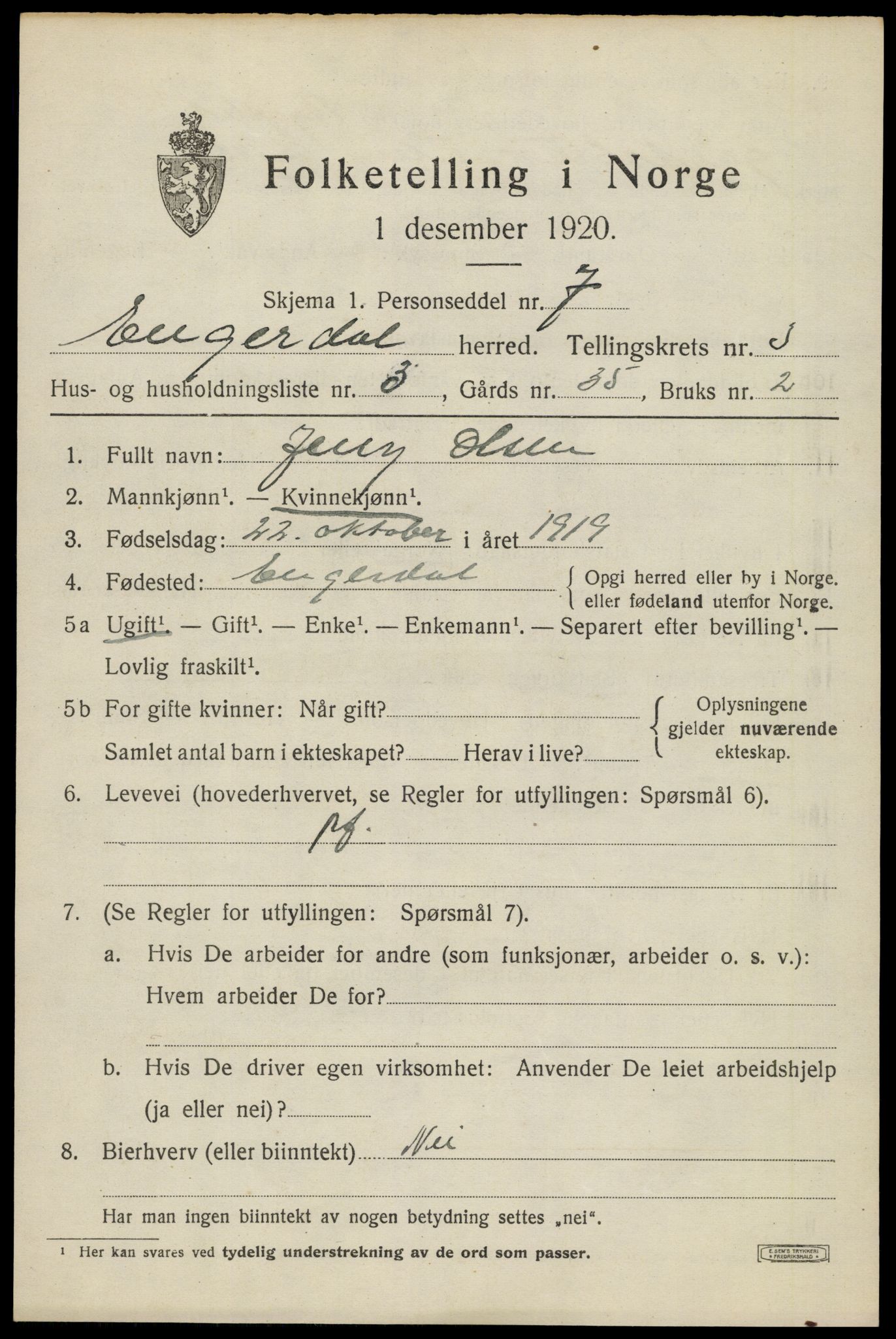 SAH, 1920 census for Engerdal, 1920, p. 1551