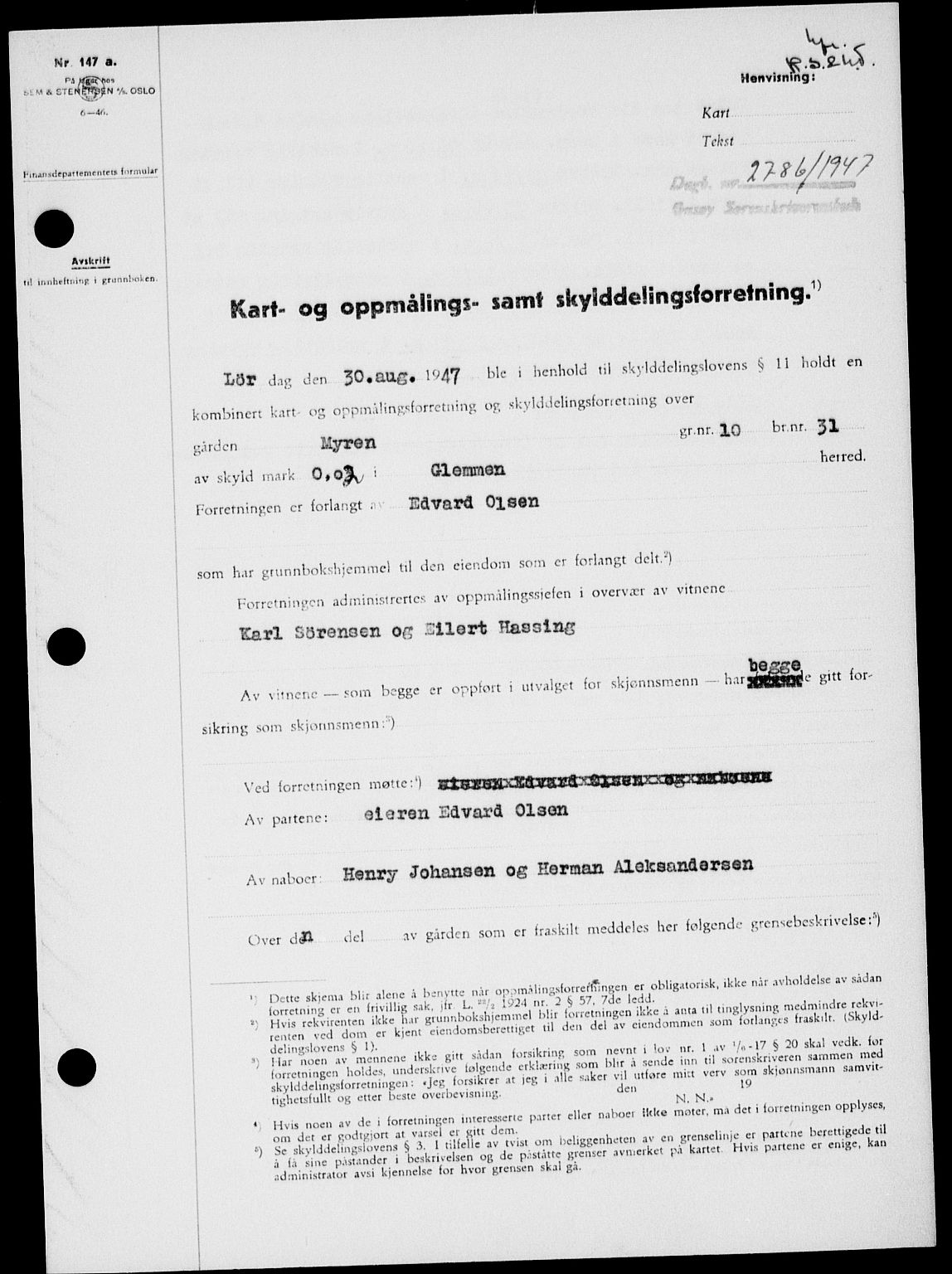 Onsøy sorenskriveri, SAO/A-10474/G/Ga/Gab/L0021: Mortgage book no. II A-21, 1947-1947, Diary no: : 2786/1947