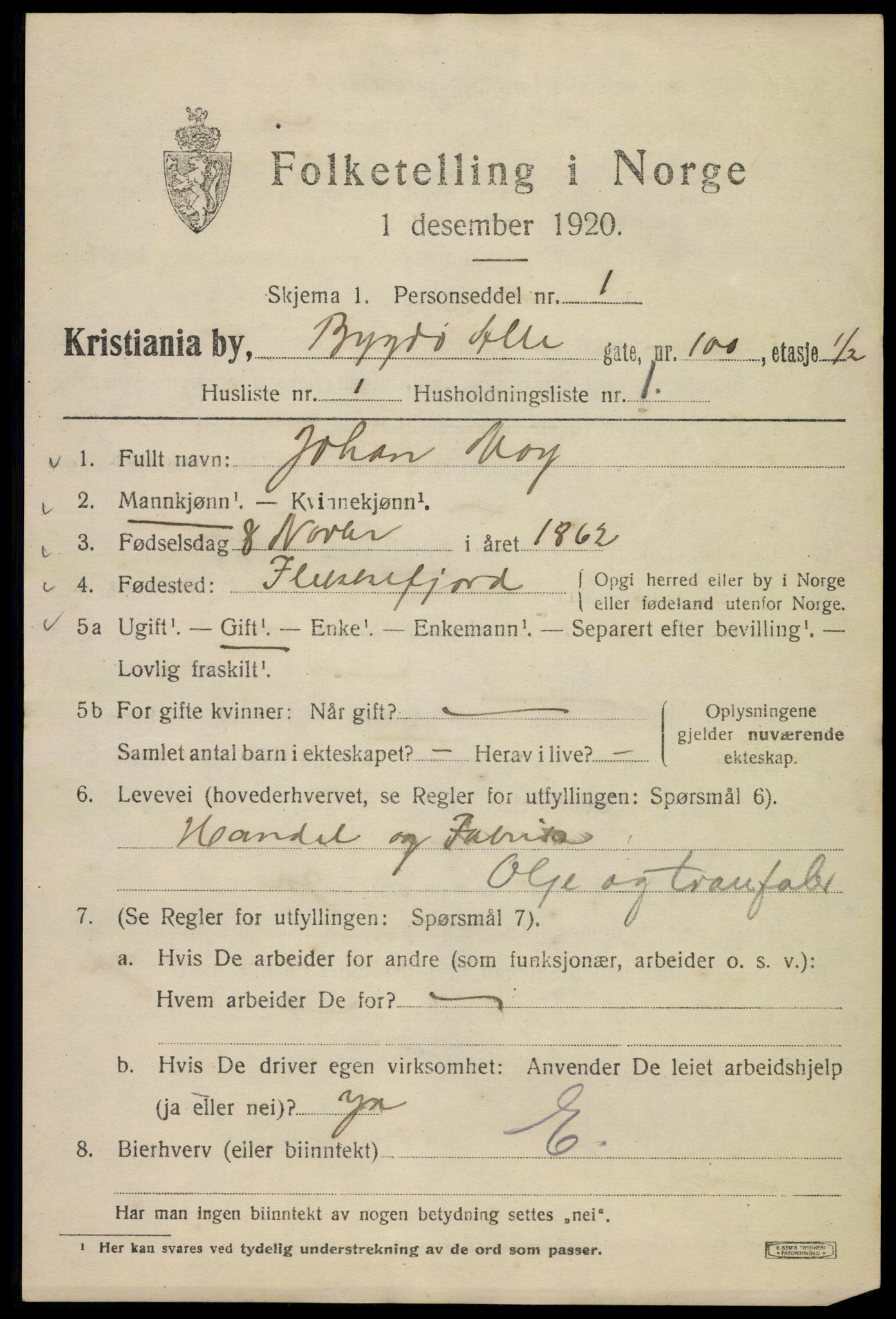 SAO, 1920 census for Kristiania, 1920, p. 180237