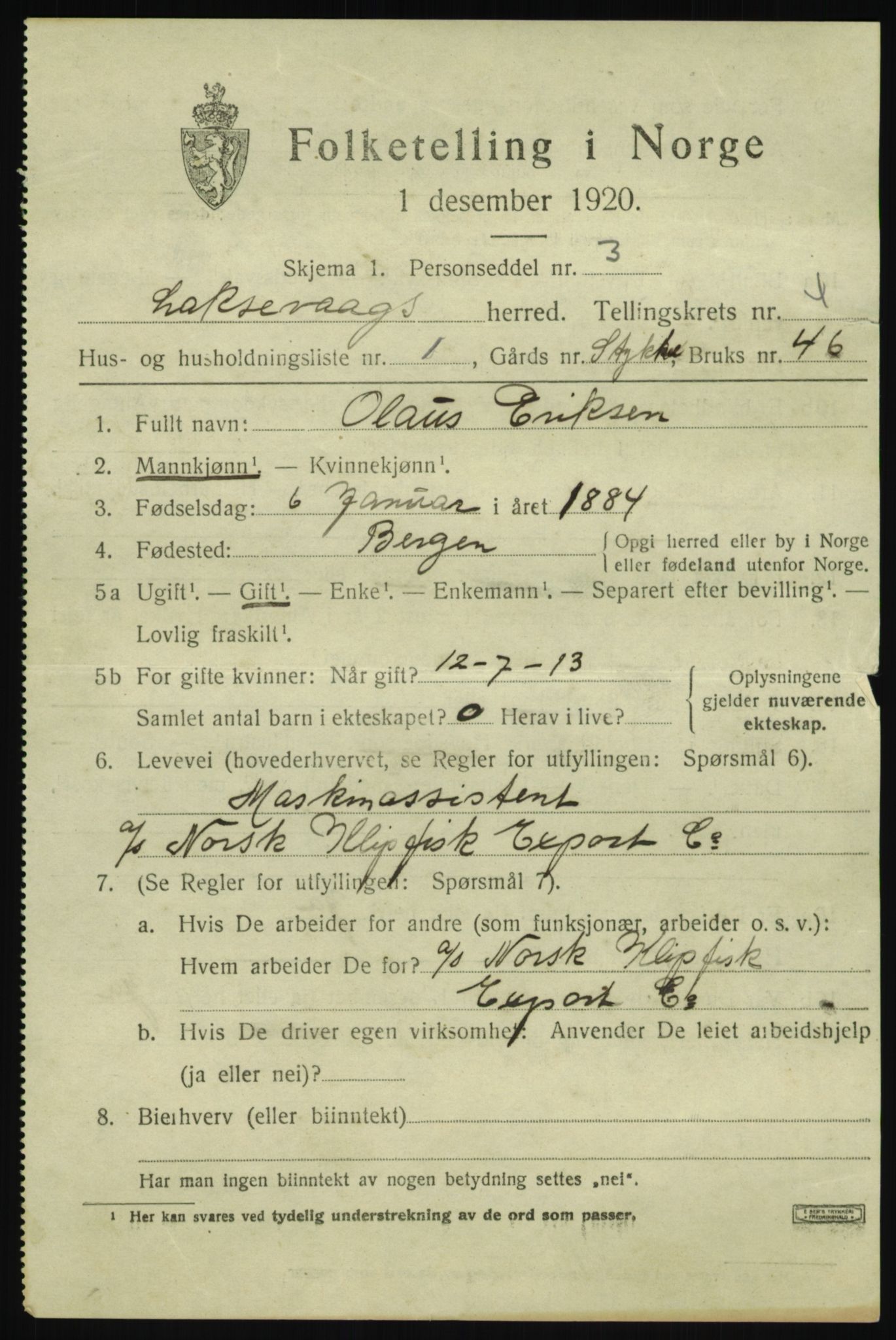 SAB, 1920 census for Laksevåg, 1920, p. 13486