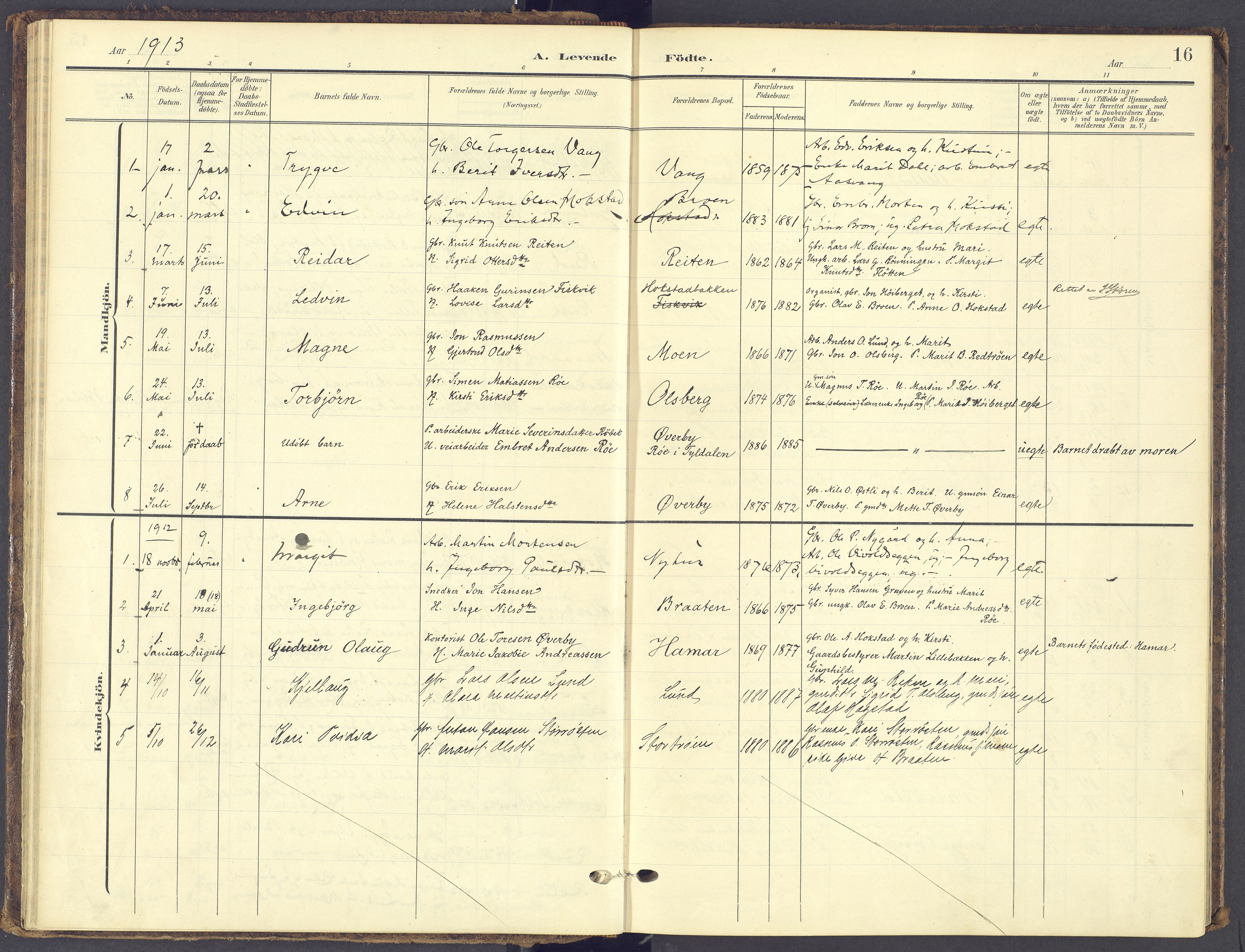 Tynset prestekontor, SAH/PREST-058/H/Ha/Haa/L0028: Parish register (official) no. 28, 1902-1929, p. 16