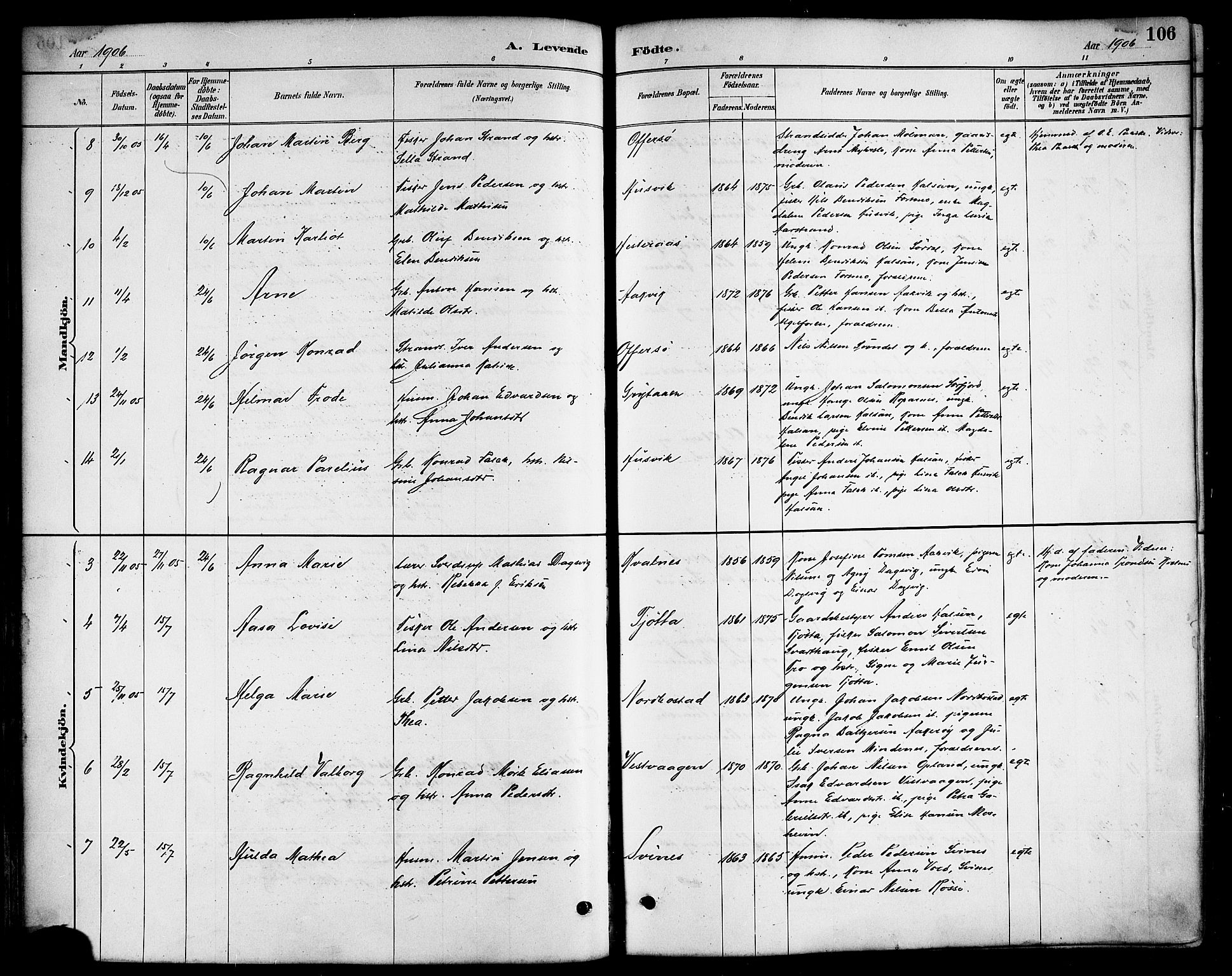 Ministerialprotokoller, klokkerbøker og fødselsregistre - Nordland, AV/SAT-A-1459/817/L0268: Parish register (copy) no. 817C03, 1884-1920, p. 106