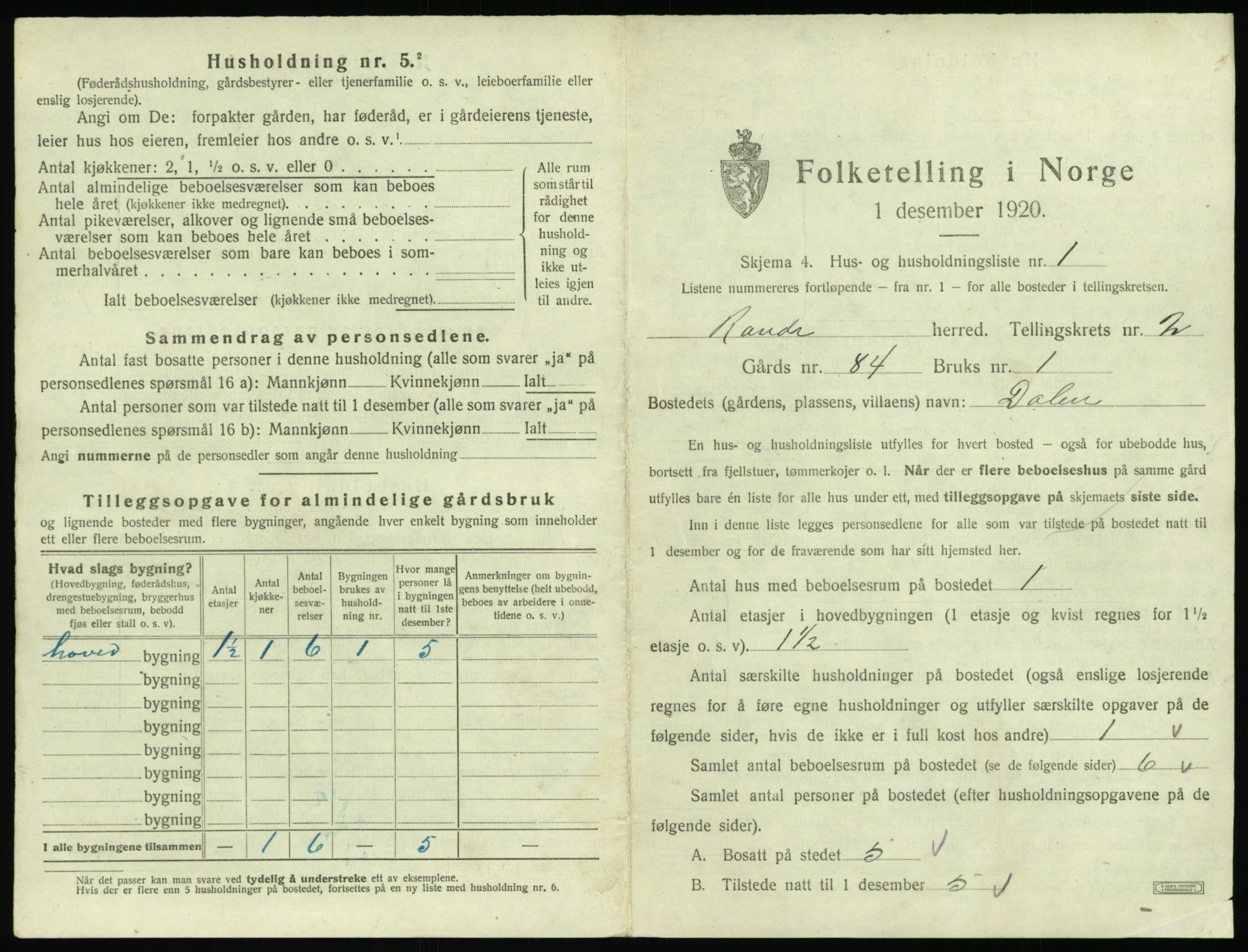 SAT, 1920 census for Rovde, 1920, p. 67