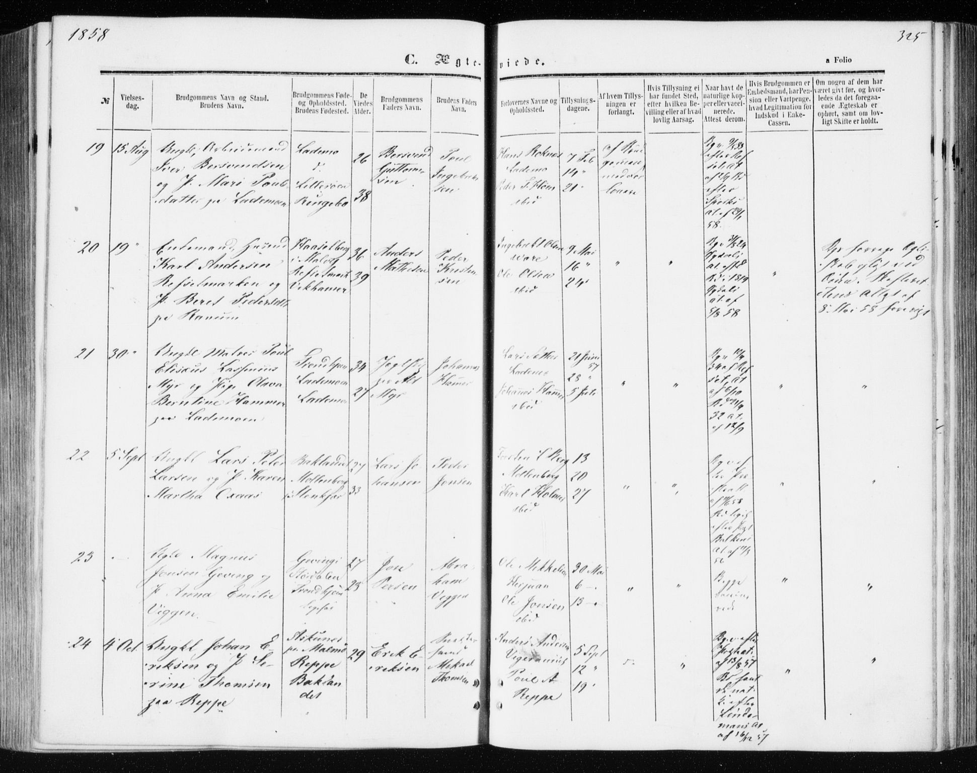 Ministerialprotokoller, klokkerbøker og fødselsregistre - Sør-Trøndelag, AV/SAT-A-1456/606/L0292: Parish register (official) no. 606A07, 1856-1865, p. 325