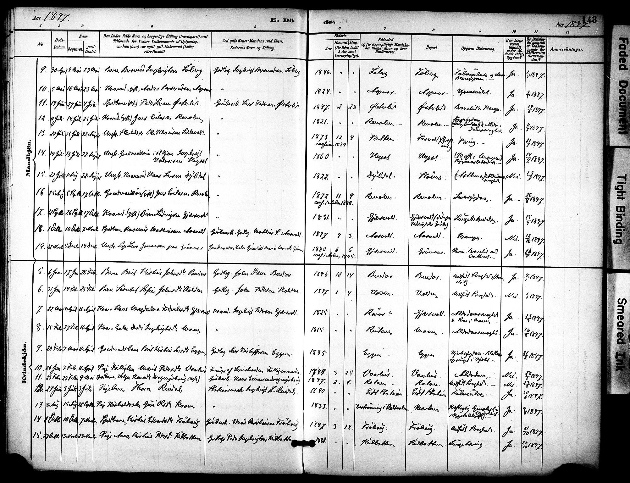 Ministerialprotokoller, klokkerbøker og fødselsregistre - Sør-Trøndelag, SAT/A-1456/686/L0984: Parish register (official) no. 686A02, 1891-1906, p. 143