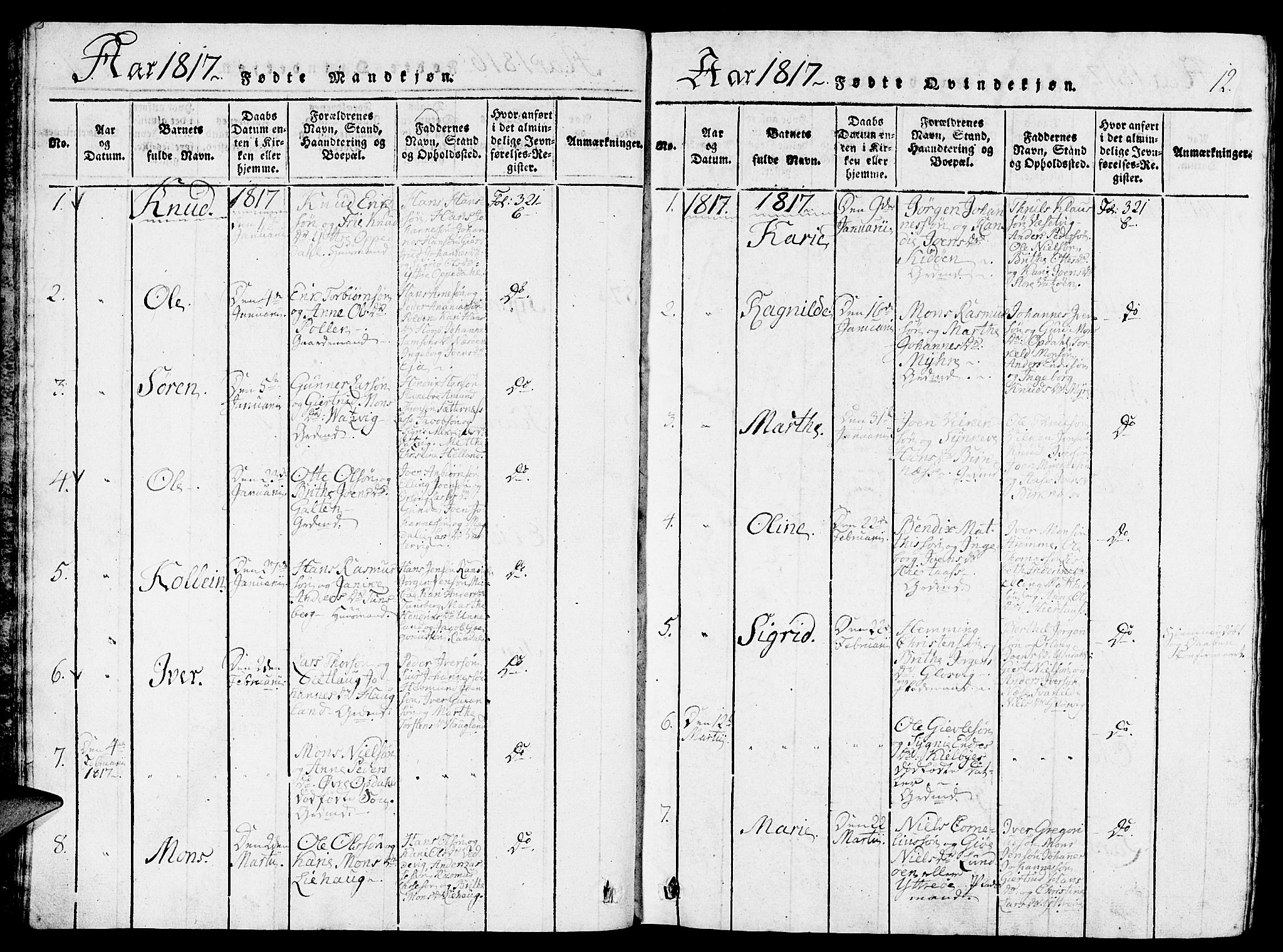 Gulen sokneprestembete, AV/SAB-A-80201/H/Haa/Haaa/L0018: Parish register (official) no. A 18, 1816-1825, p. 12