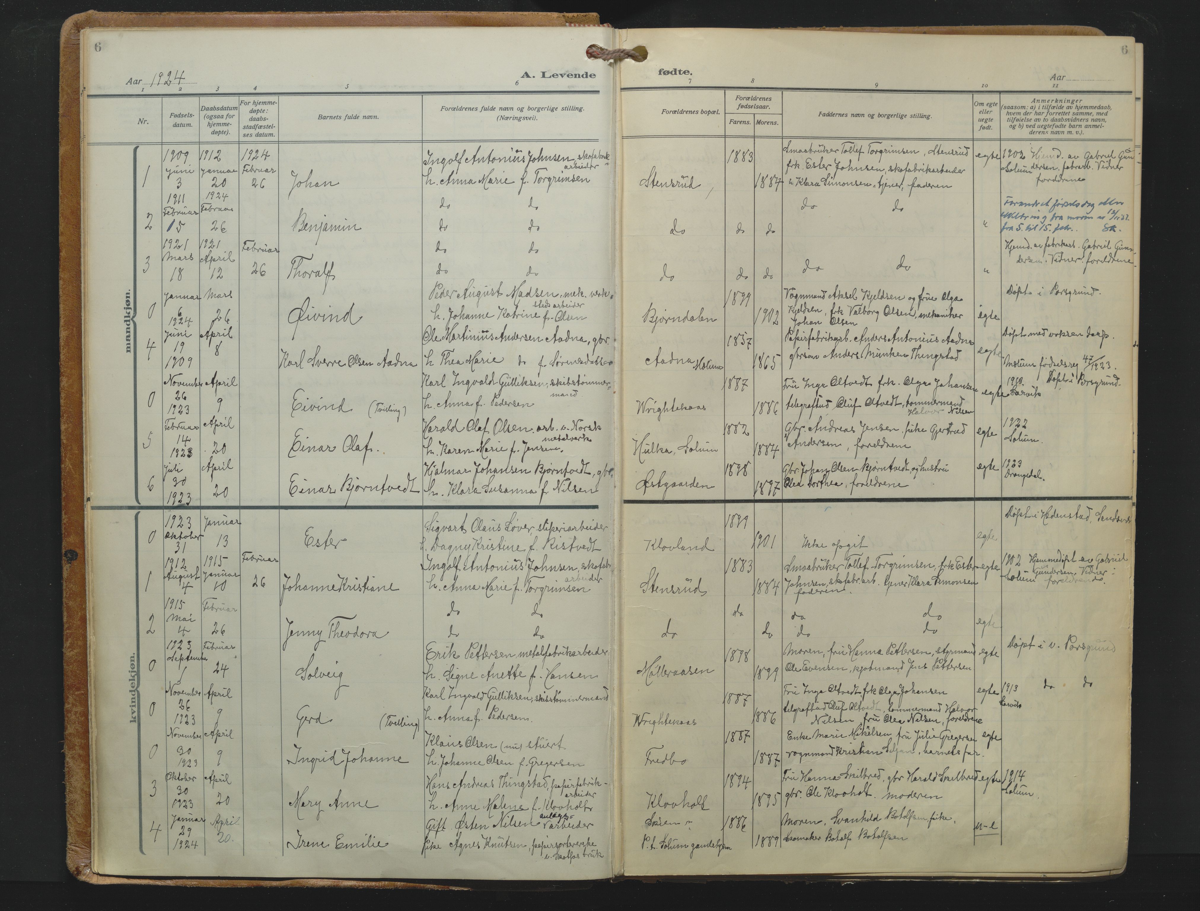 Solum kirkebøker, AV/SAKO-A-306/F/Fa/L0013: Parish register (official) no. I 13, 1923-1936, p. 6