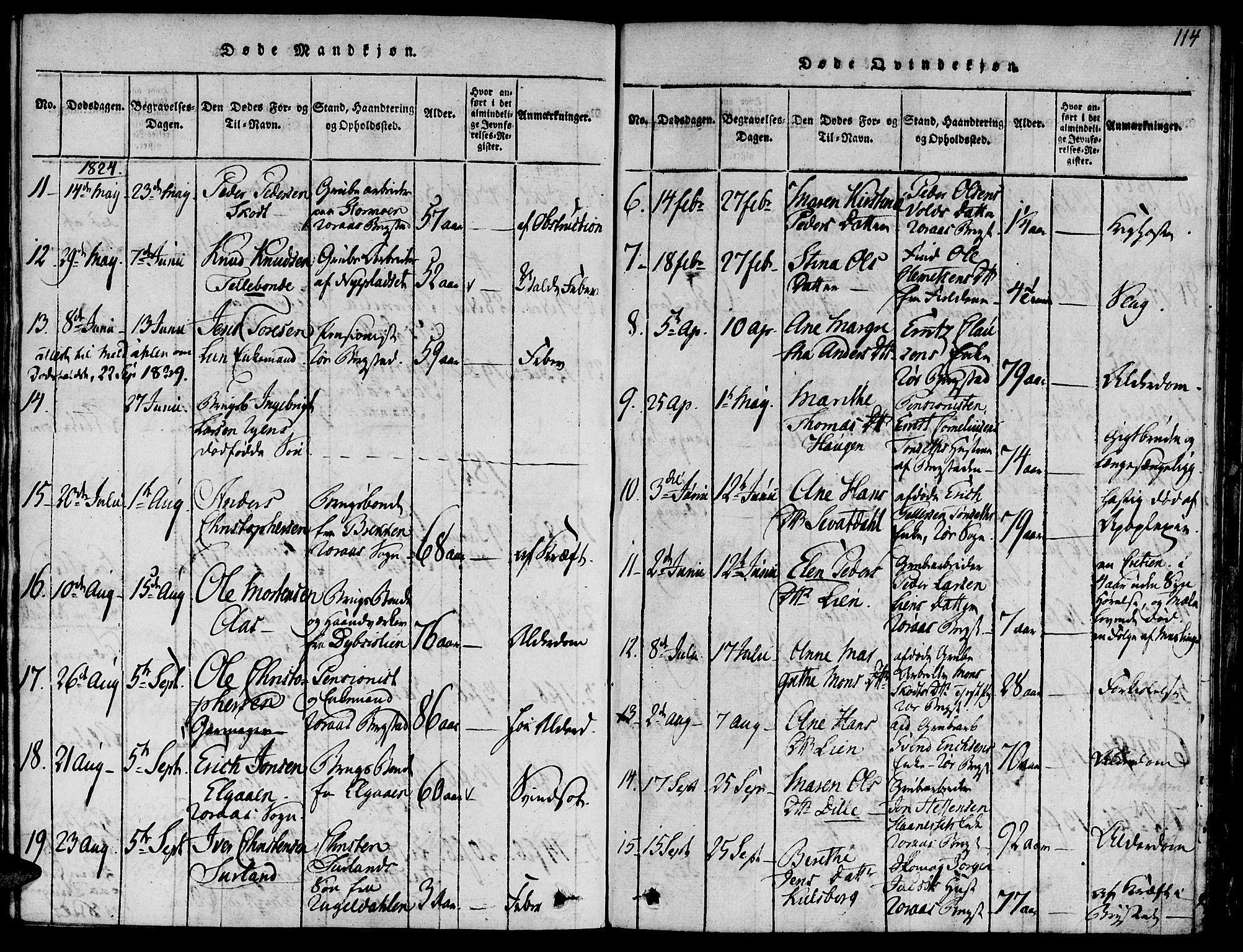 Ministerialprotokoller, klokkerbøker og fødselsregistre - Sør-Trøndelag, SAT/A-1456/681/L0929: Parish register (official) no. 681A07, 1817-1828, p. 114