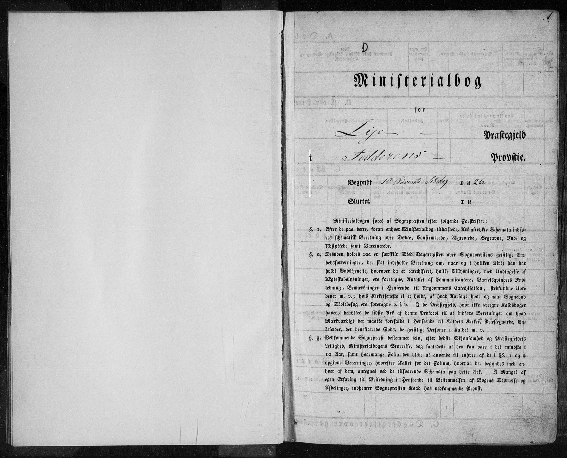 Lye sokneprestkontor, AV/SAST-A-101794/001/30BA/L0004: Parish register (official) no. A 4, 1826-1841, p. 1