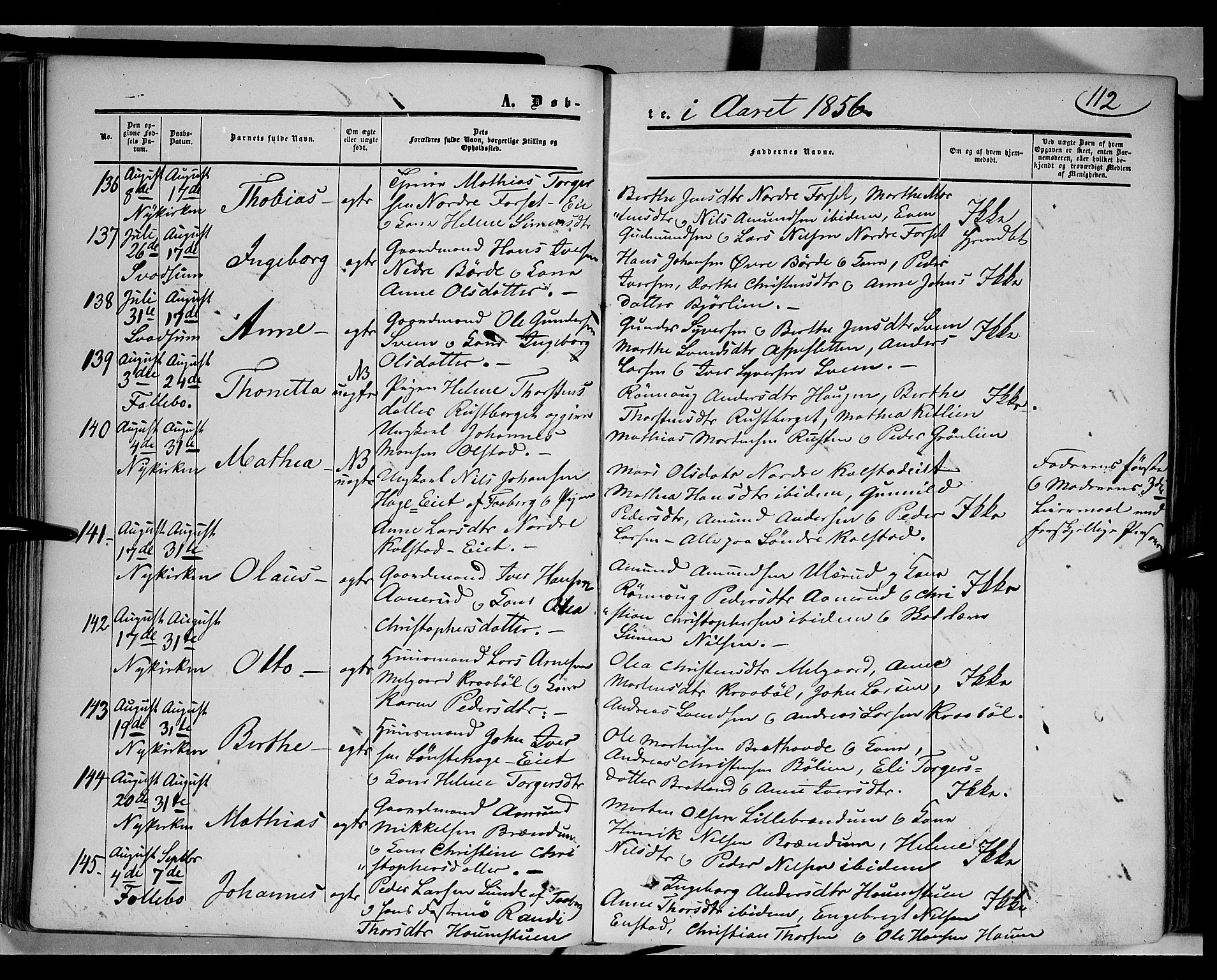 Gausdal prestekontor, SAH/PREST-090/H/Ha/Haa/L0008: Parish register (official) no. 8, 1850-1861, p. 112