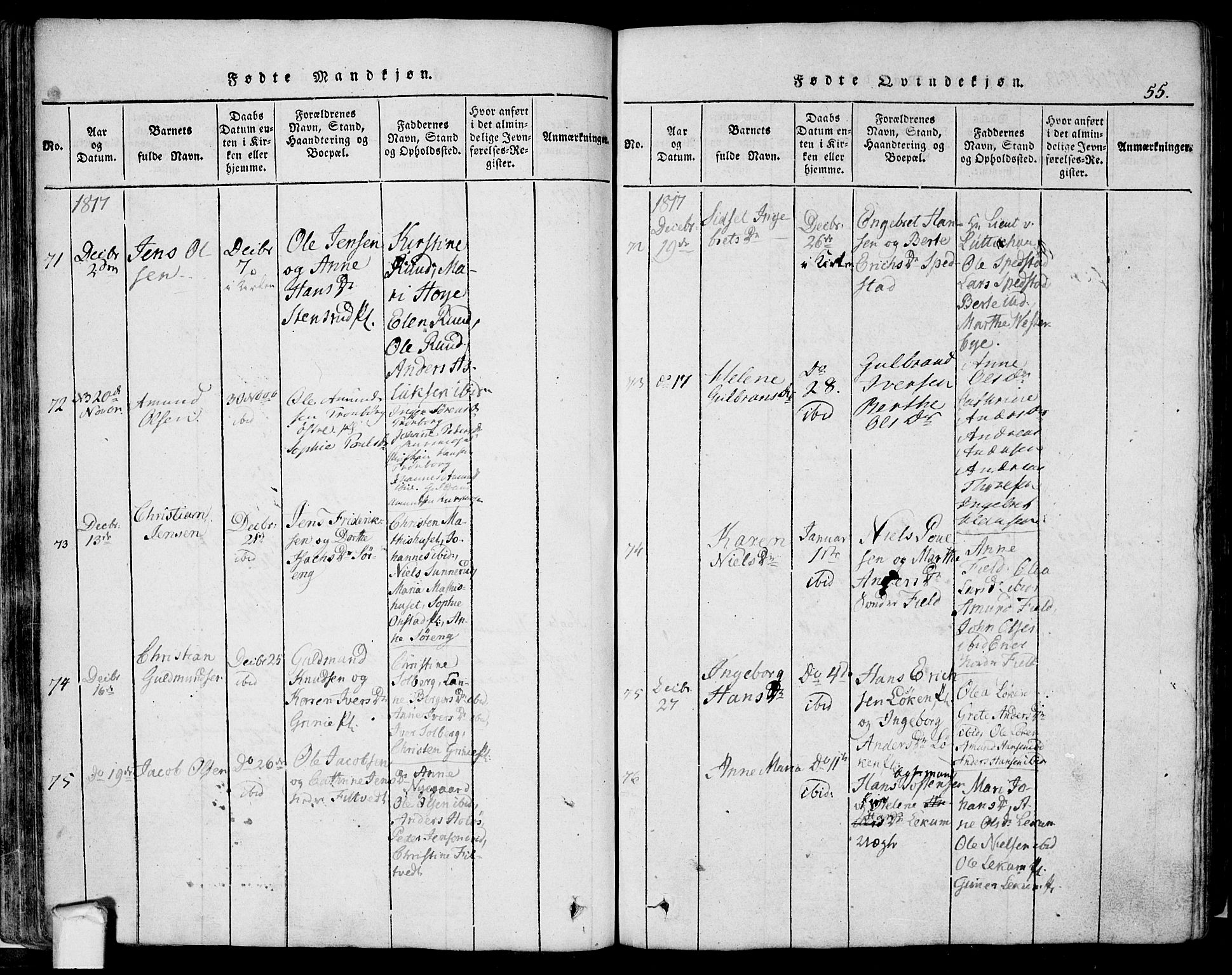 Eidsberg prestekontor Kirkebøker, AV/SAO-A-10905/F/Fa/L0007: Parish register (official) no. I 7, 1814-1832, p. 55