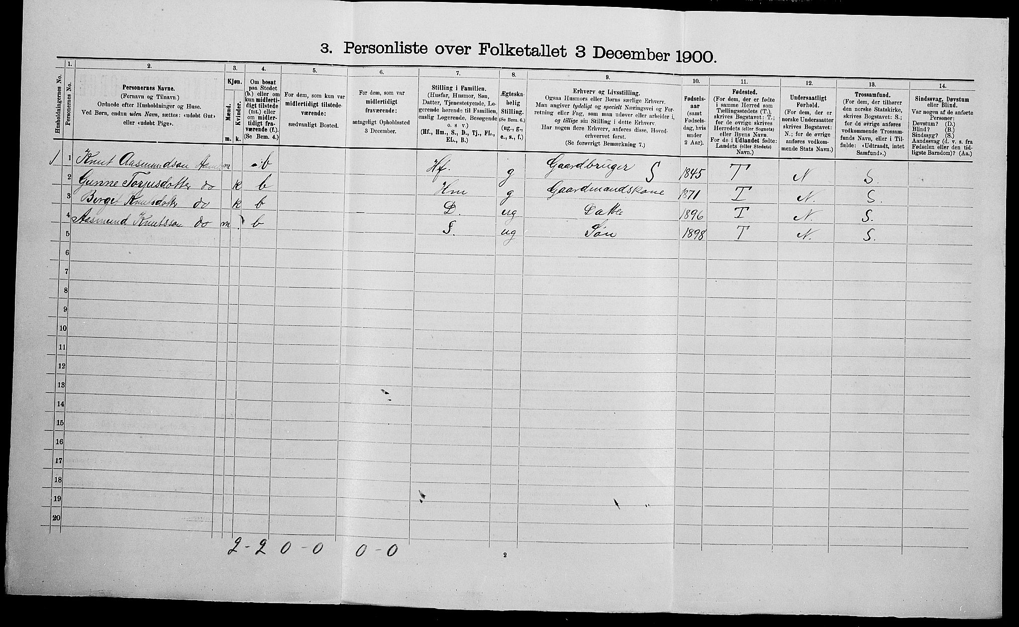 SAK, 1900 census for Valle, 1900, p. 545