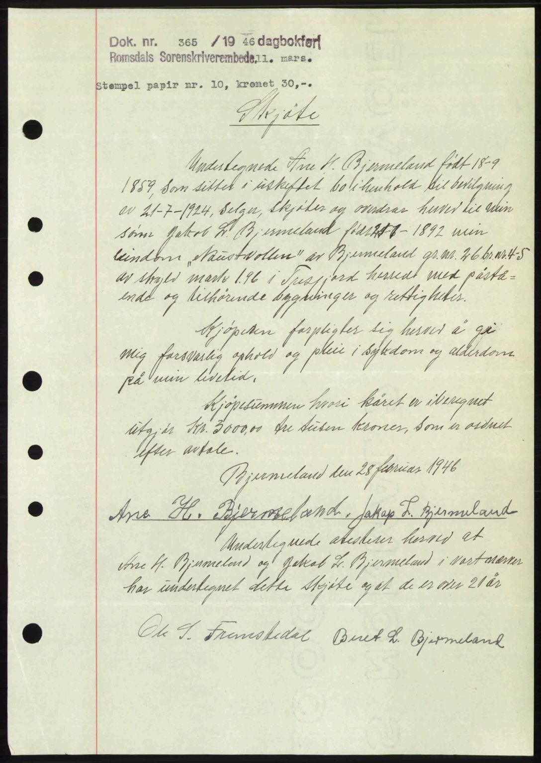 Romsdal sorenskriveri, SAT/A-4149/1/2/2C: Mortgage book no. A19, 1946-1946, Diary no: : 365/1946