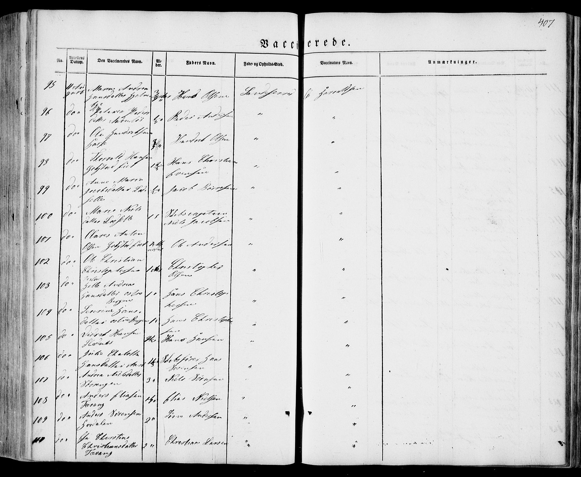 Sandar kirkebøker, AV/SAKO-A-243/F/Fa/L0006: Parish register (official) no. 6, 1847-1860, p. 407