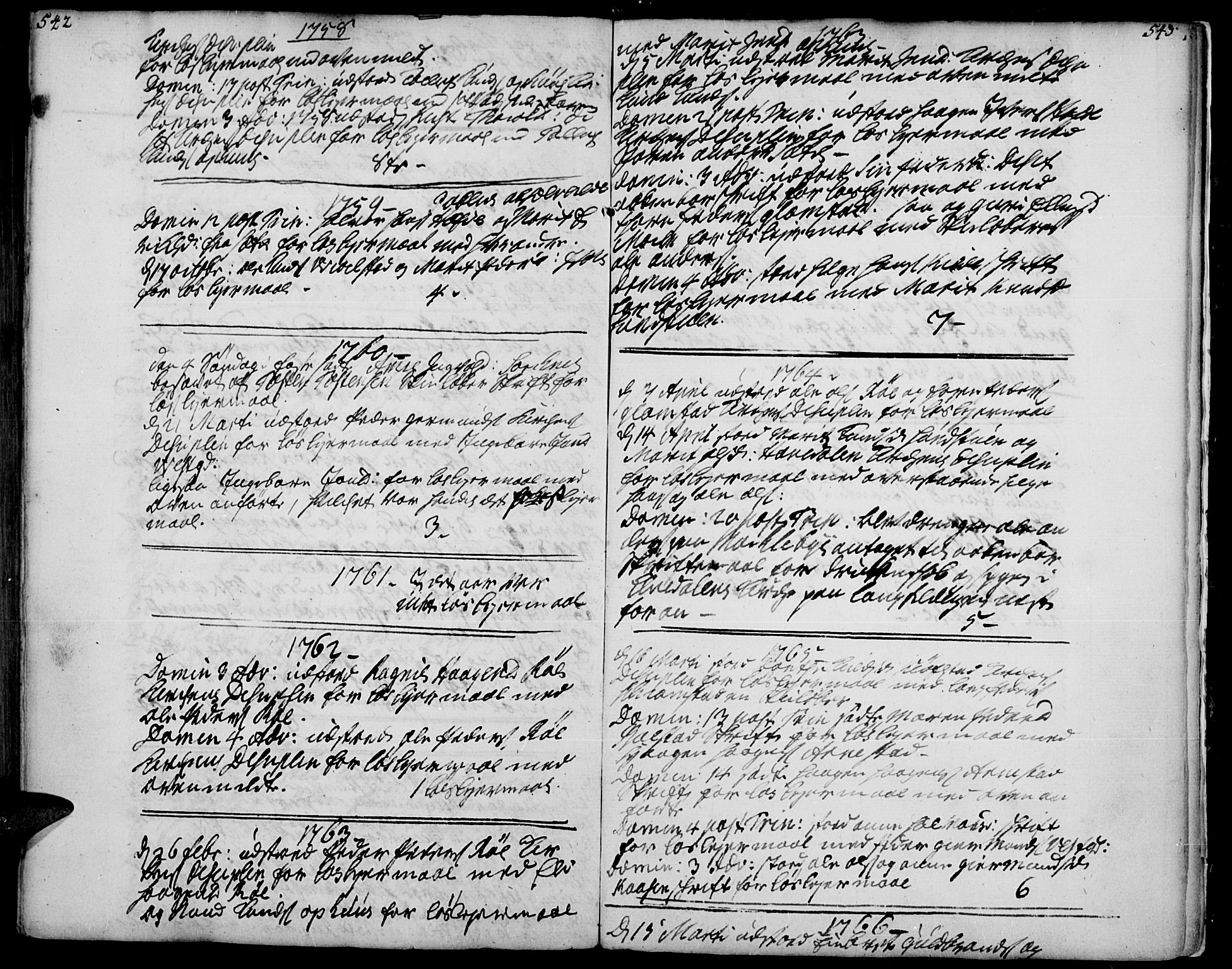 Åmot prestekontor, Hedmark, SAH/PREST-056/H/Ha/Haa/L0002: Parish register (official) no. 2, 1734-1779, p. 542-543