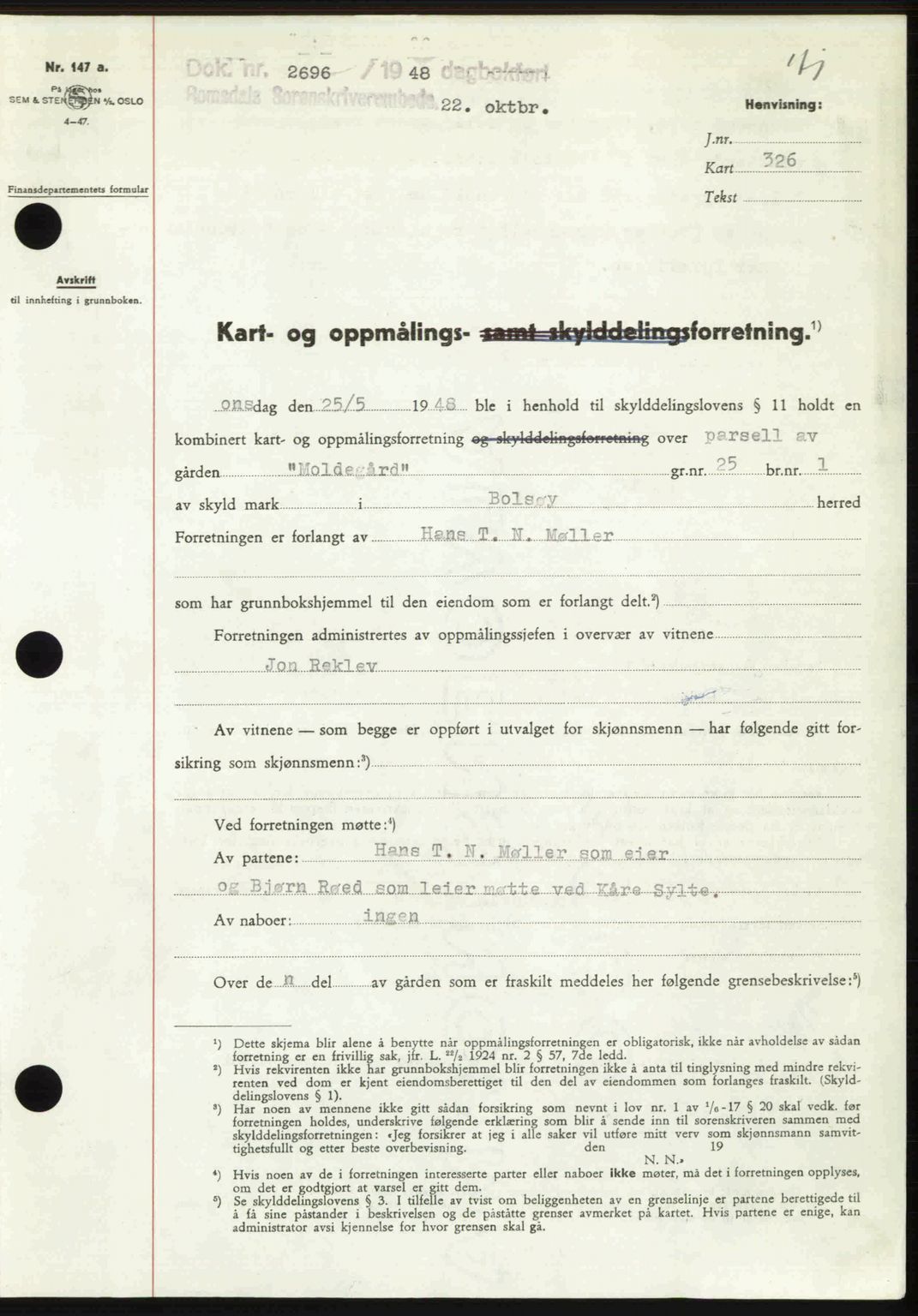 Romsdal sorenskriveri, AV/SAT-A-4149/1/2/2C: Mortgage book no. A27, 1948-1948, Diary no: : 2696/1948