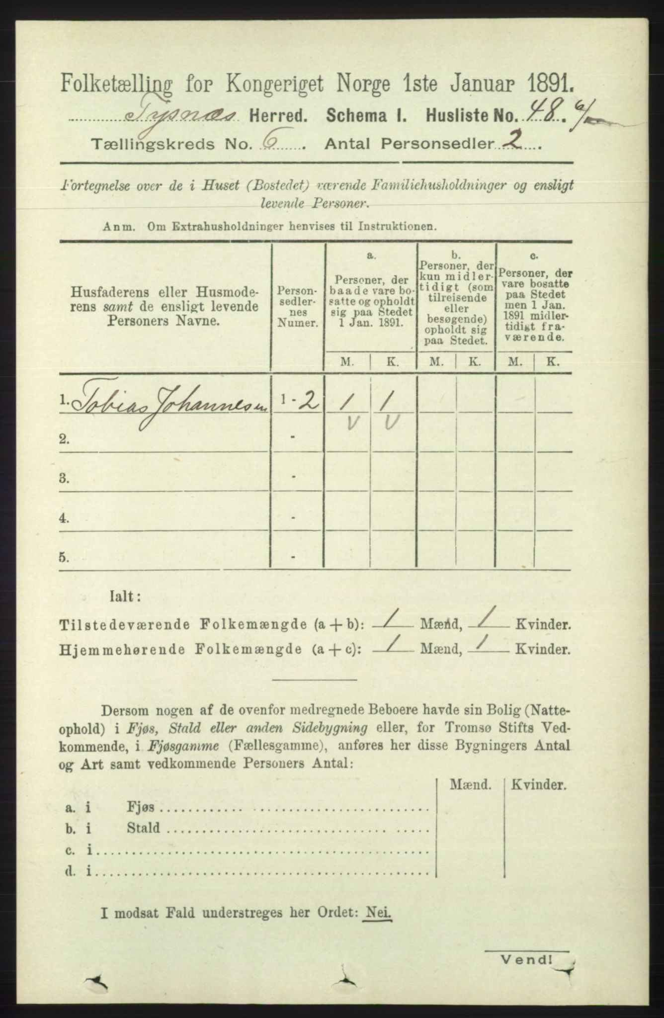 RA, 1891 census for 1223 Tysnes, 1891, p. 2347