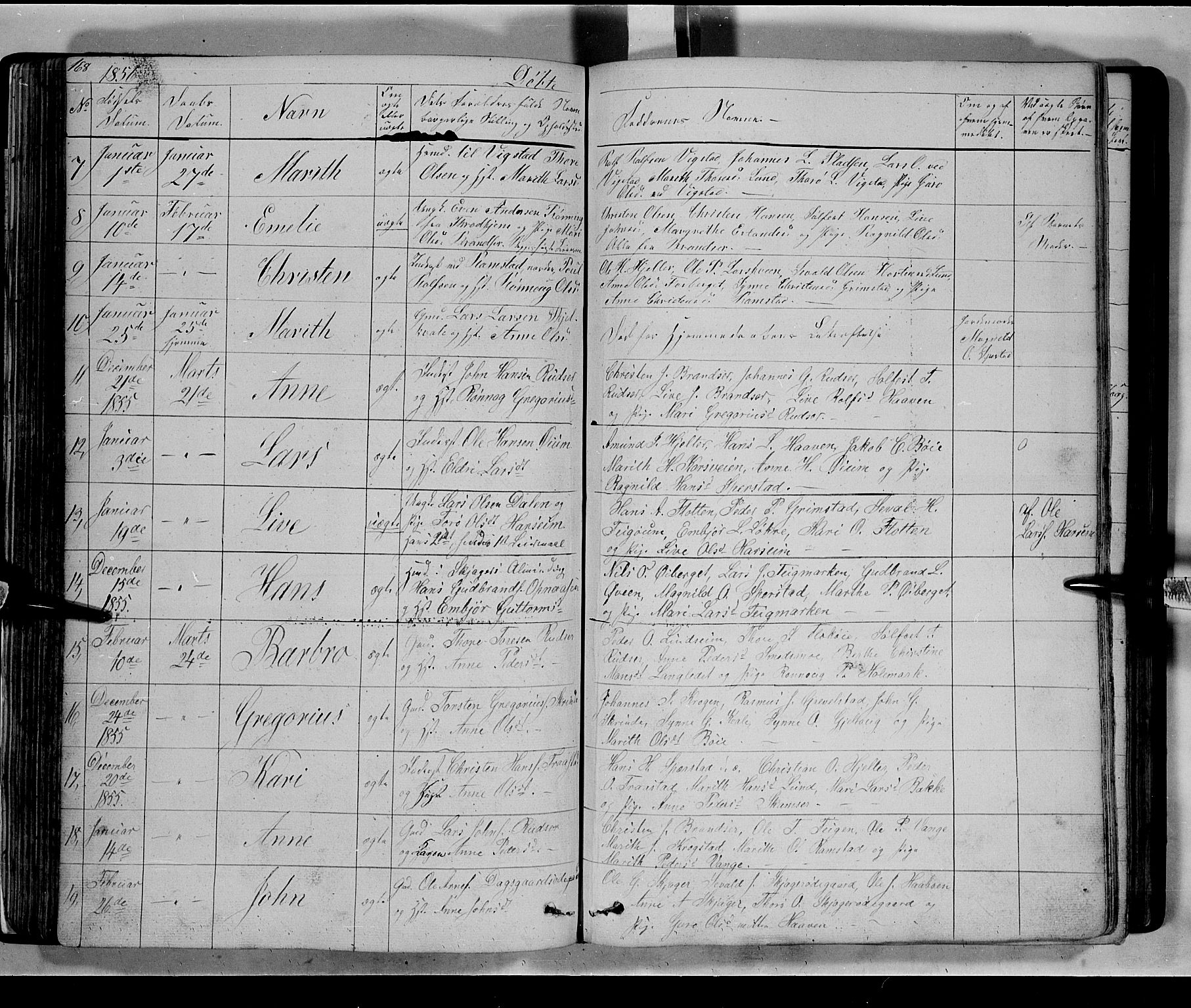 Lom prestekontor, SAH/PREST-070/L/L0004: Parish register (copy) no. 4, 1845-1864, p. 168-169