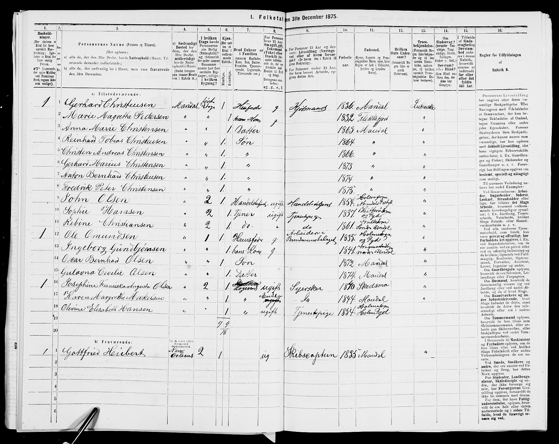 SAK, 1875 census for 1002B Mandal/Mandal, 1875, p. 188