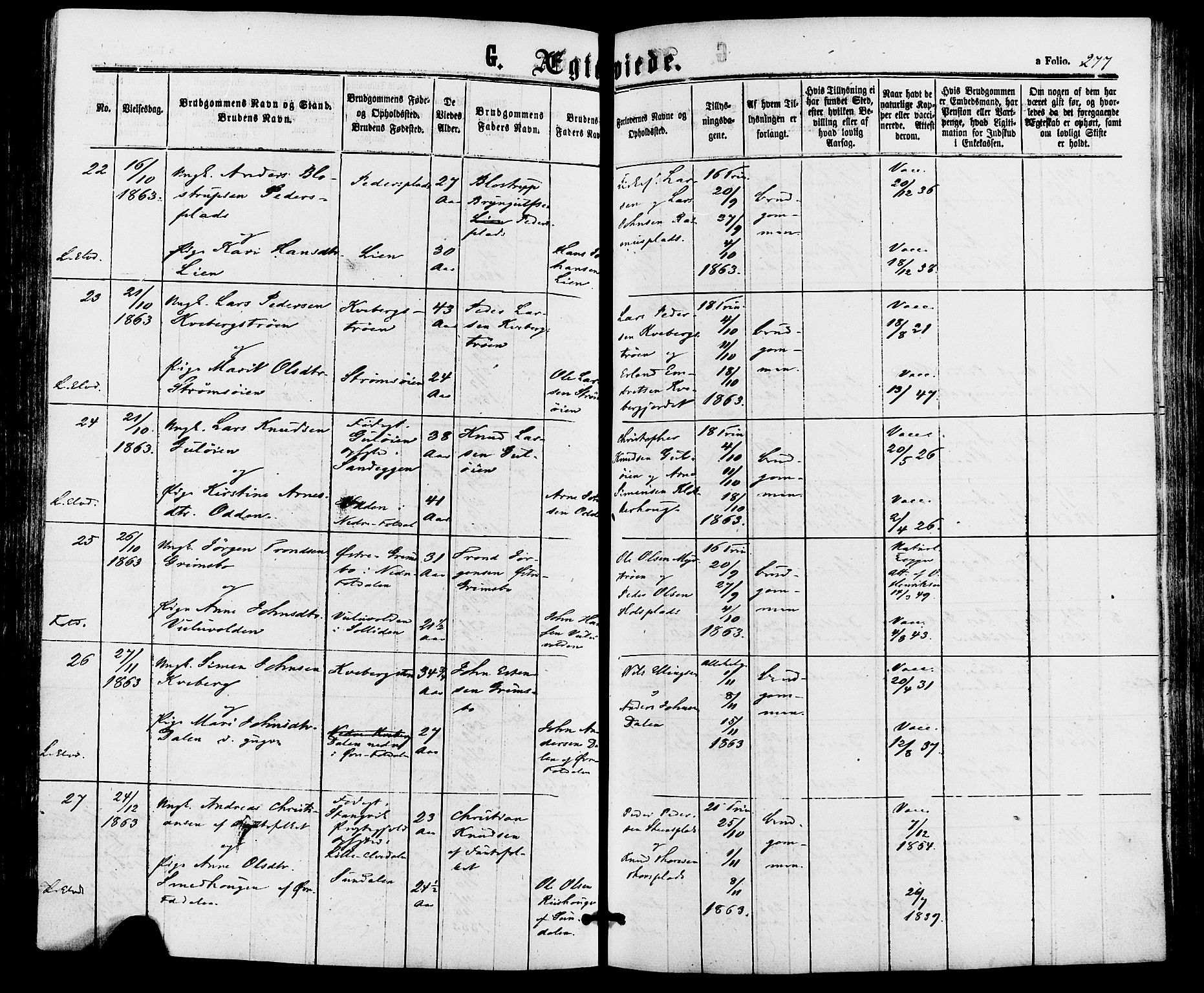 Alvdal prestekontor, SAH/PREST-060/H/Ha/Haa/L0001: Parish register (official) no. 1, 1863-1882, p. 277