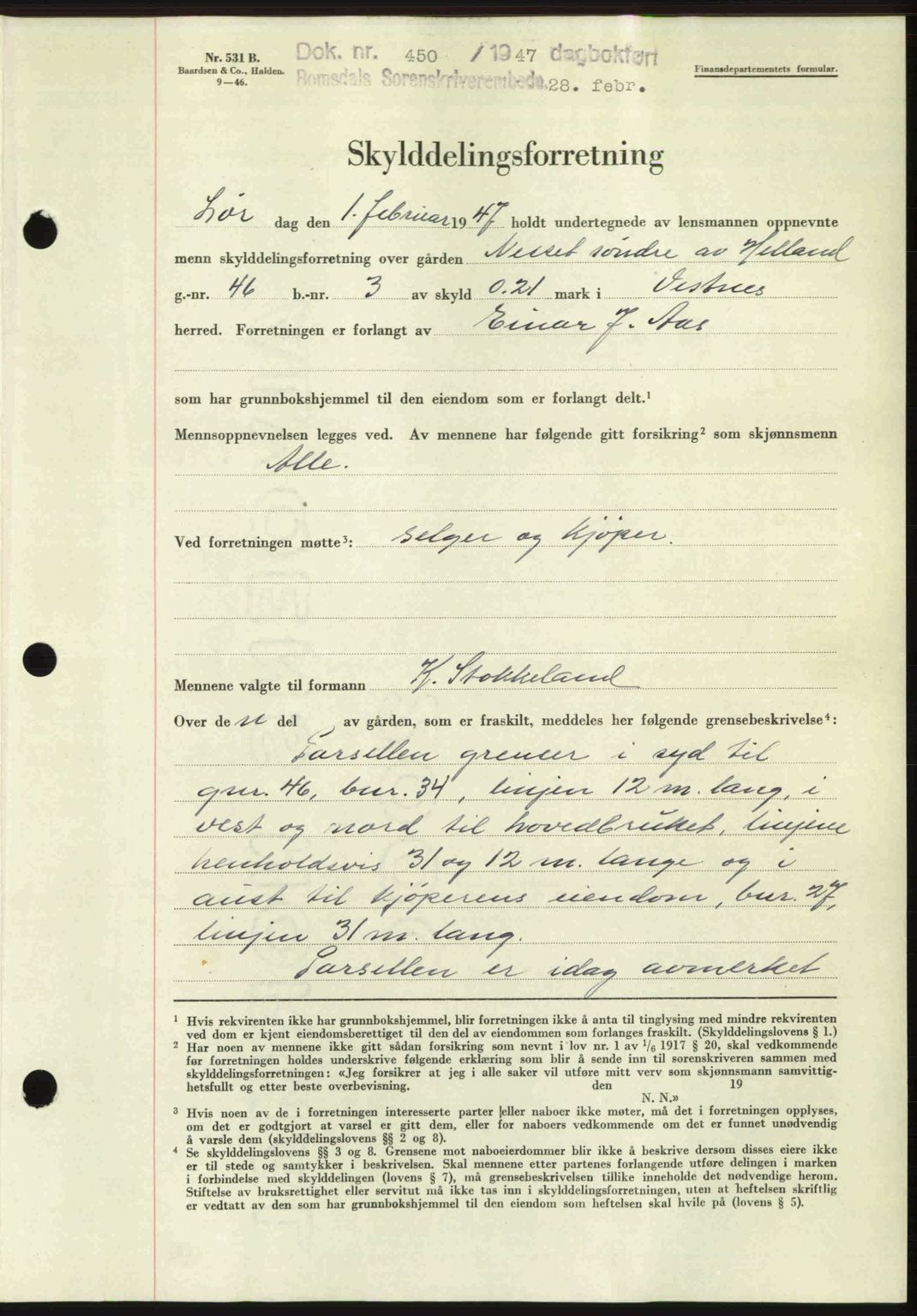 Romsdal sorenskriveri, AV/SAT-A-4149/1/2/2C: Mortgage book no. A22, 1947-1947, Diary no: : 450/1947