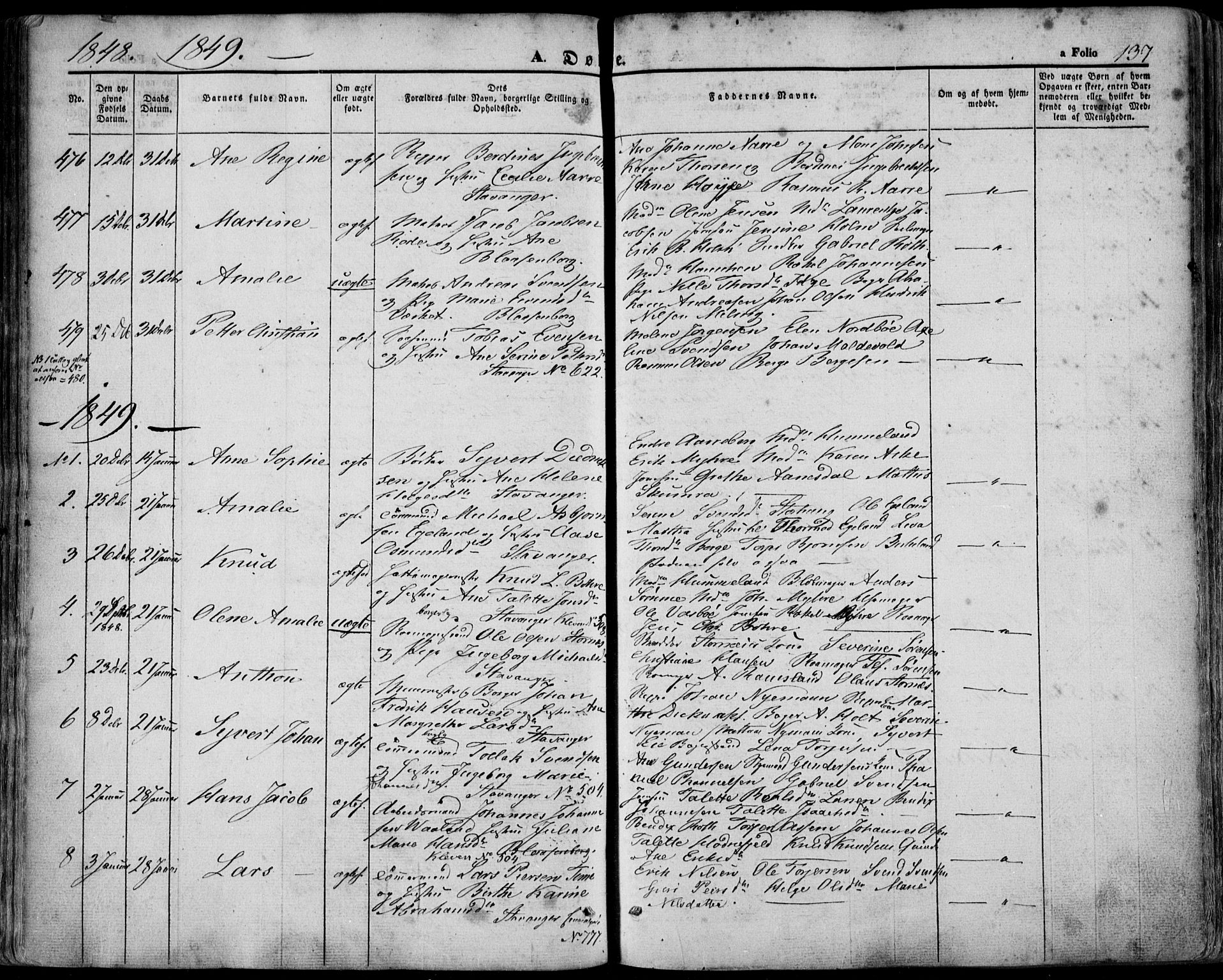 Domkirken sokneprestkontor, SAST/A-101812/001/30/30BA/L0016: Parish register (official) no. A 15, 1844-1854, p. 137